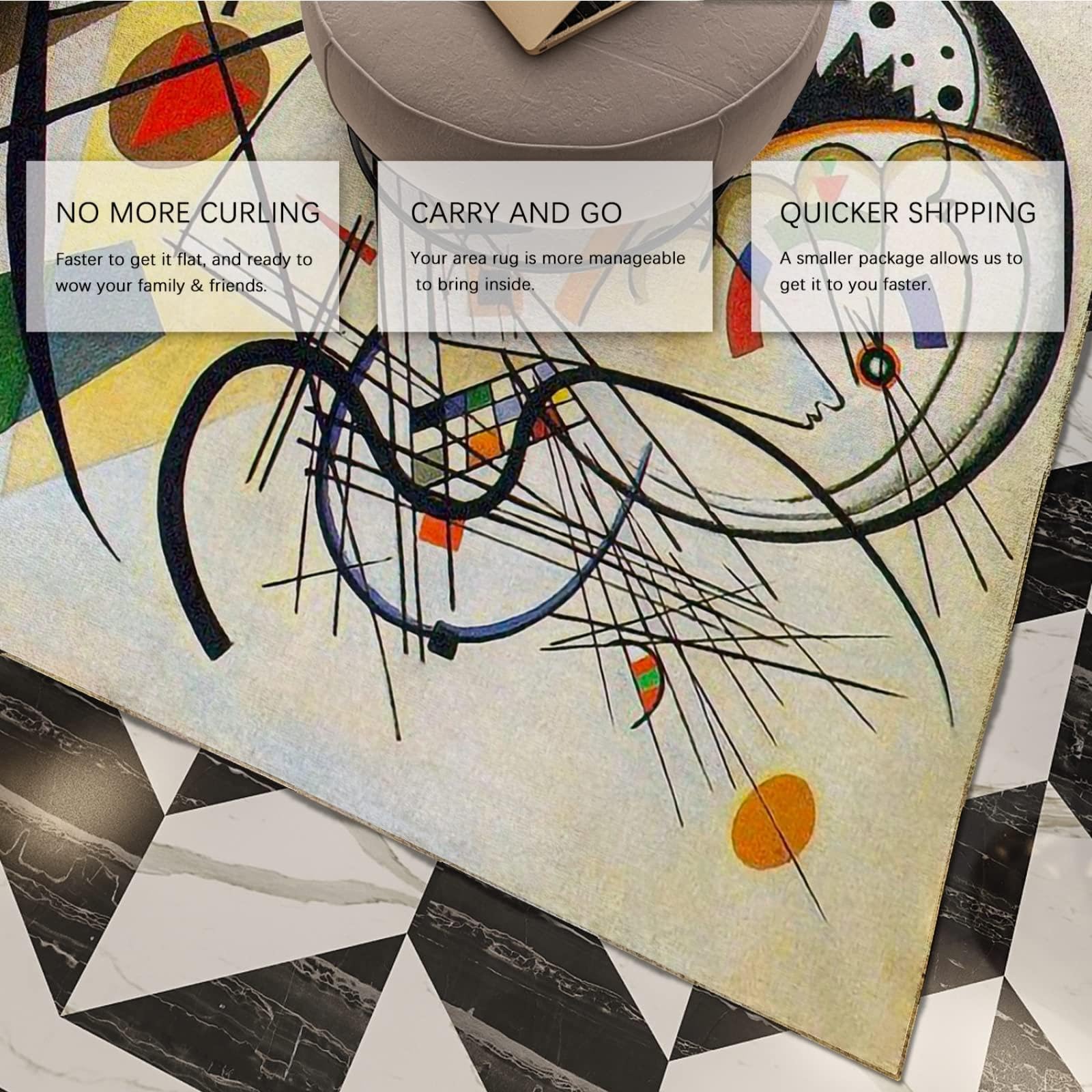 Art Abstract Expressionism Artwork Tapis de Salon 150x180cm Tapis Beige Intérieur, Tapis Abstrait Géométrique Figure, Antidérapant Doux Tapis de Sol pour Cuisine, Salle de Bain, Chambre