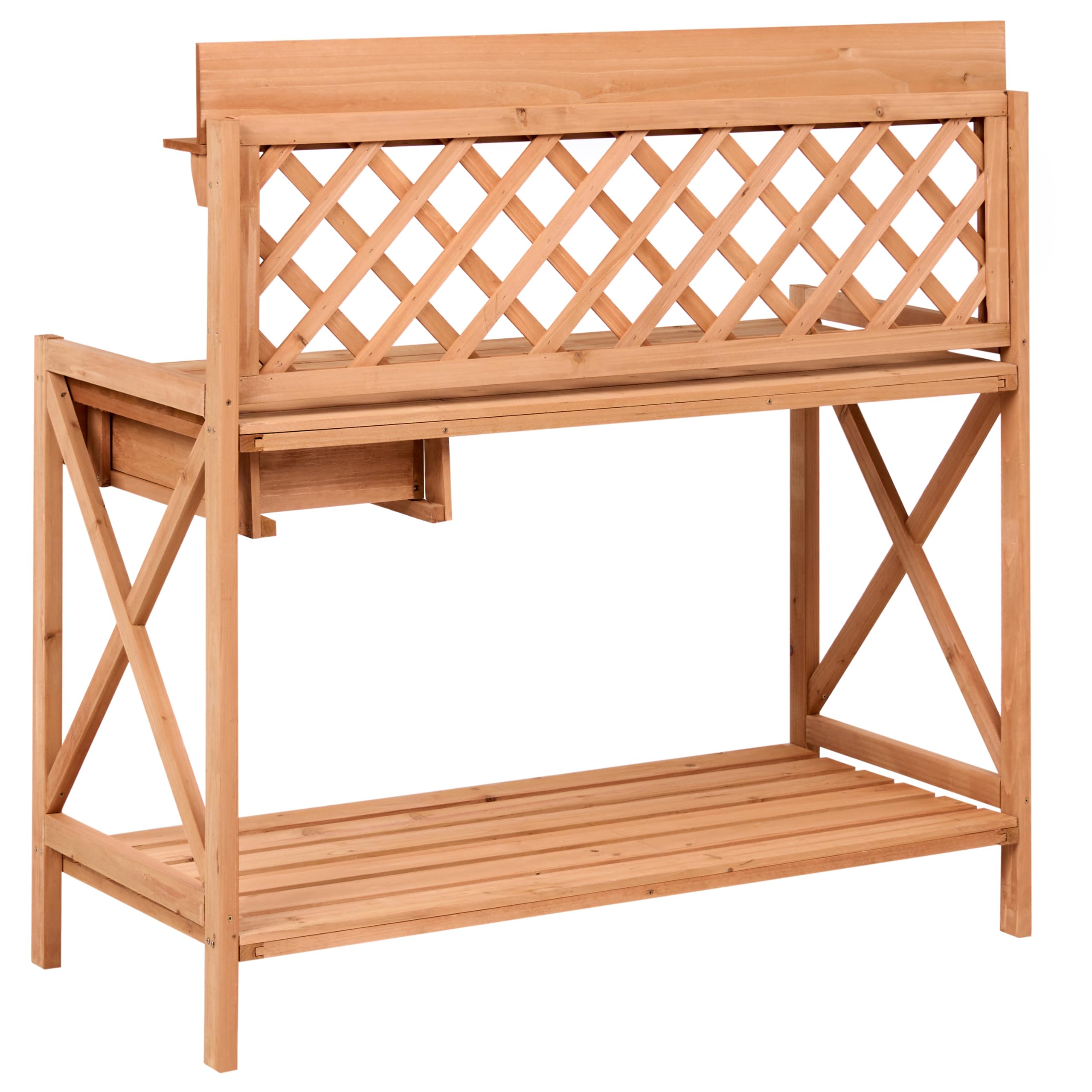 Table de Rempotage Style Rustique avec Tiroir et Crochets en Acier Rangement de Jardin Bois de Sapin Marron Clair Sperlinga