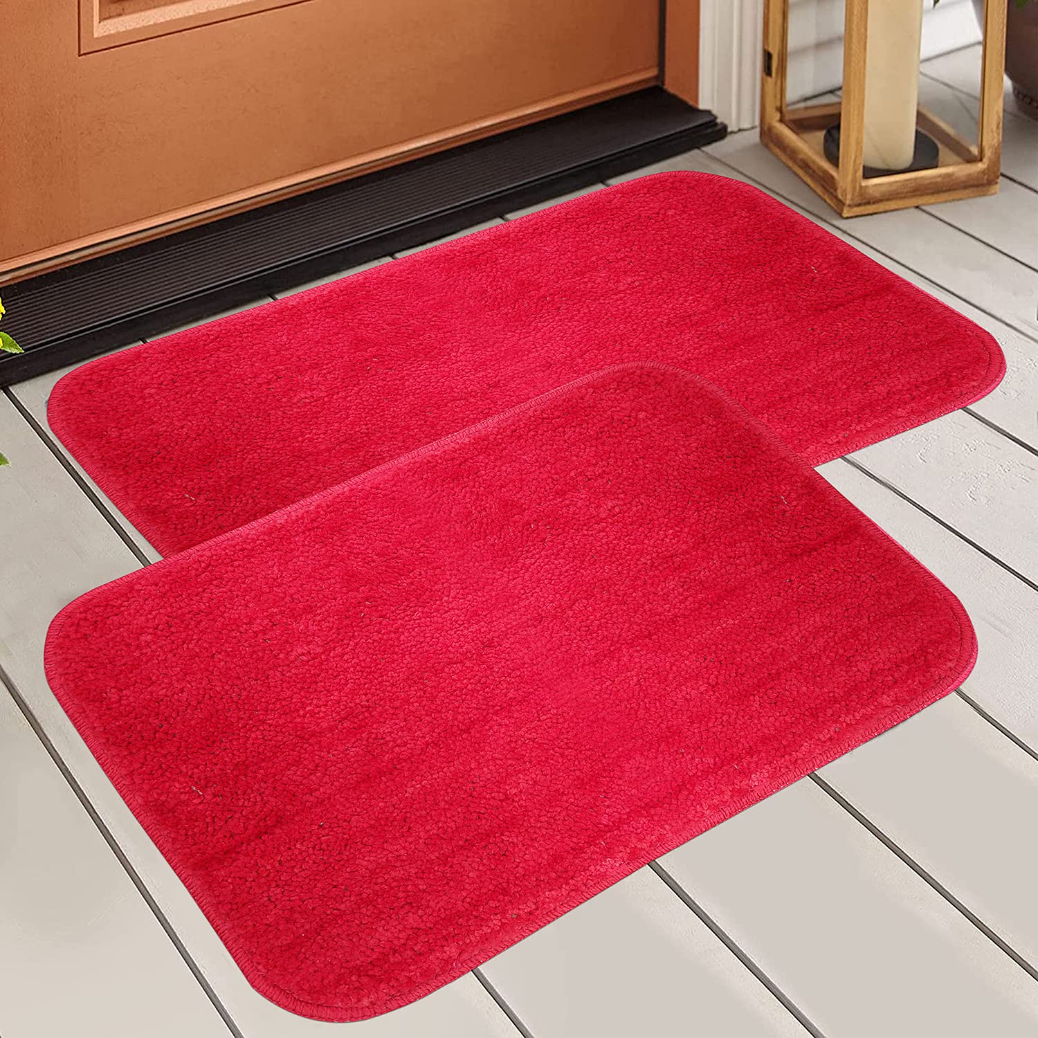 Stitch weave Anti-Skid Plain Door mat Set of 2-40 x 60 cm (Red)