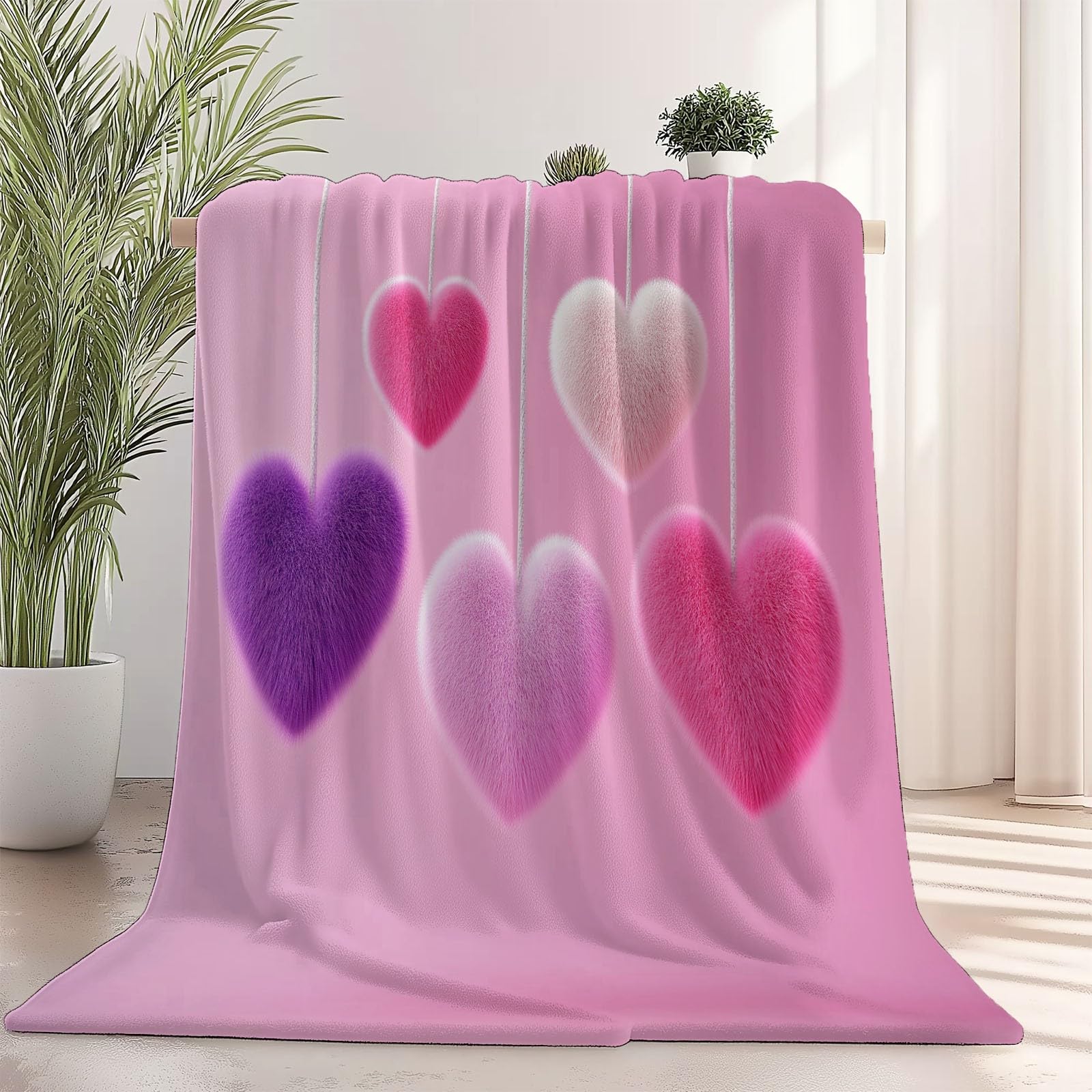 Manta súper Suave, Mantas de Forro Polar de Franela cálida para sofá, Manta de Cama de Felpa Corazón Simple Bonito para Todas Las Estaciones (Rosa, 150×200 cm)
