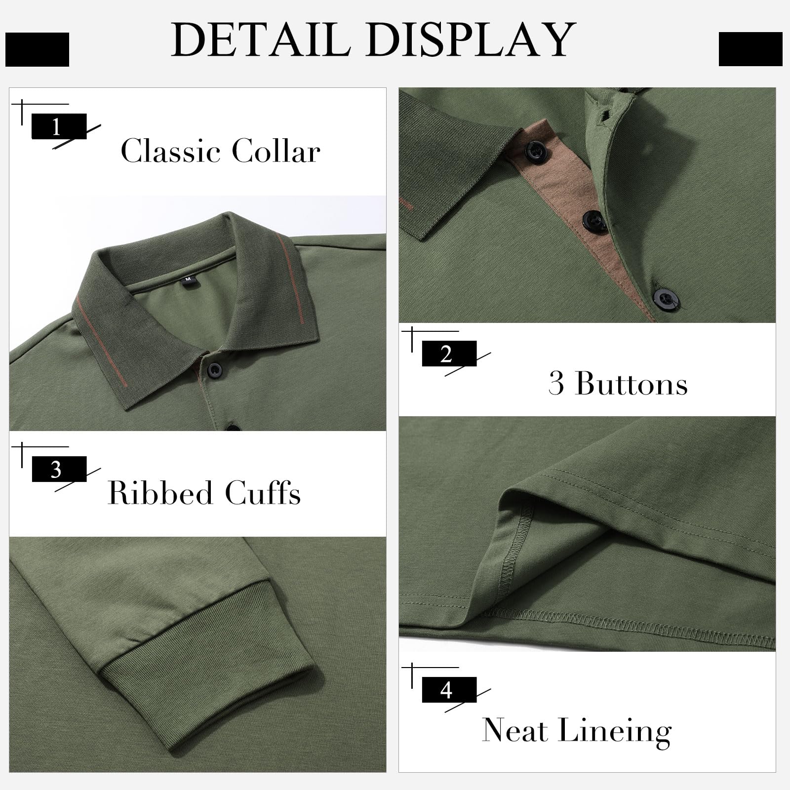 Comilaka Uomo Polo Casual Manica Lunga Poloshirt Top Golf Maglietta Cotone Colori a Contrasto Autunno Inverno Classico