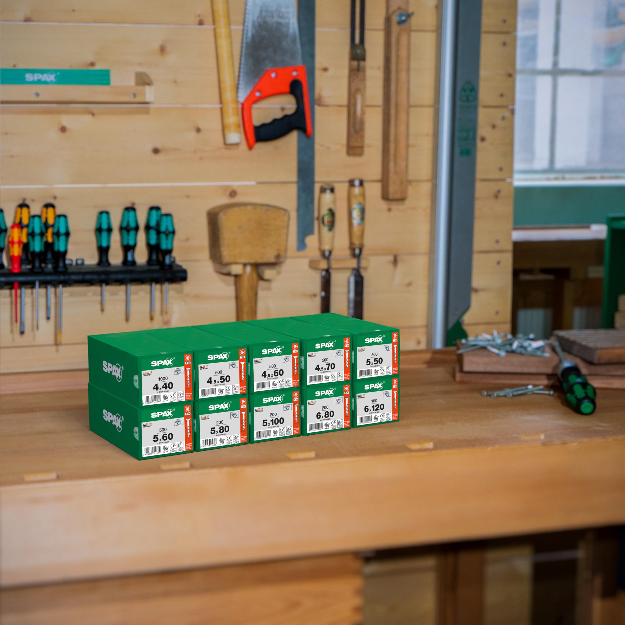 SPAX Juego de bricolaje: 4200 tornillos de rosca parcial con cabeza avellanada en 10 medidas para la construcción en madera, trabajos en interiores y exteriores, tamaño Smart - 5000009100019