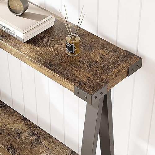 Miniatura 7 de GAOMON Mesa consola de granja, mesa de entrada de 43.3 pulgadas con almacenamiento, mesa de sofá de 2 niveles con marco de metal y MDF, mesa detrás