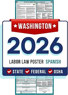 2026 Washington State and Federal Labor Law Poster, Space-Saver Slim Design, Perfect Display for Any Office Space, All-in-One Mandatory Notices Included, Eco-Friendly Premium Paper - Spanish 16"x40"