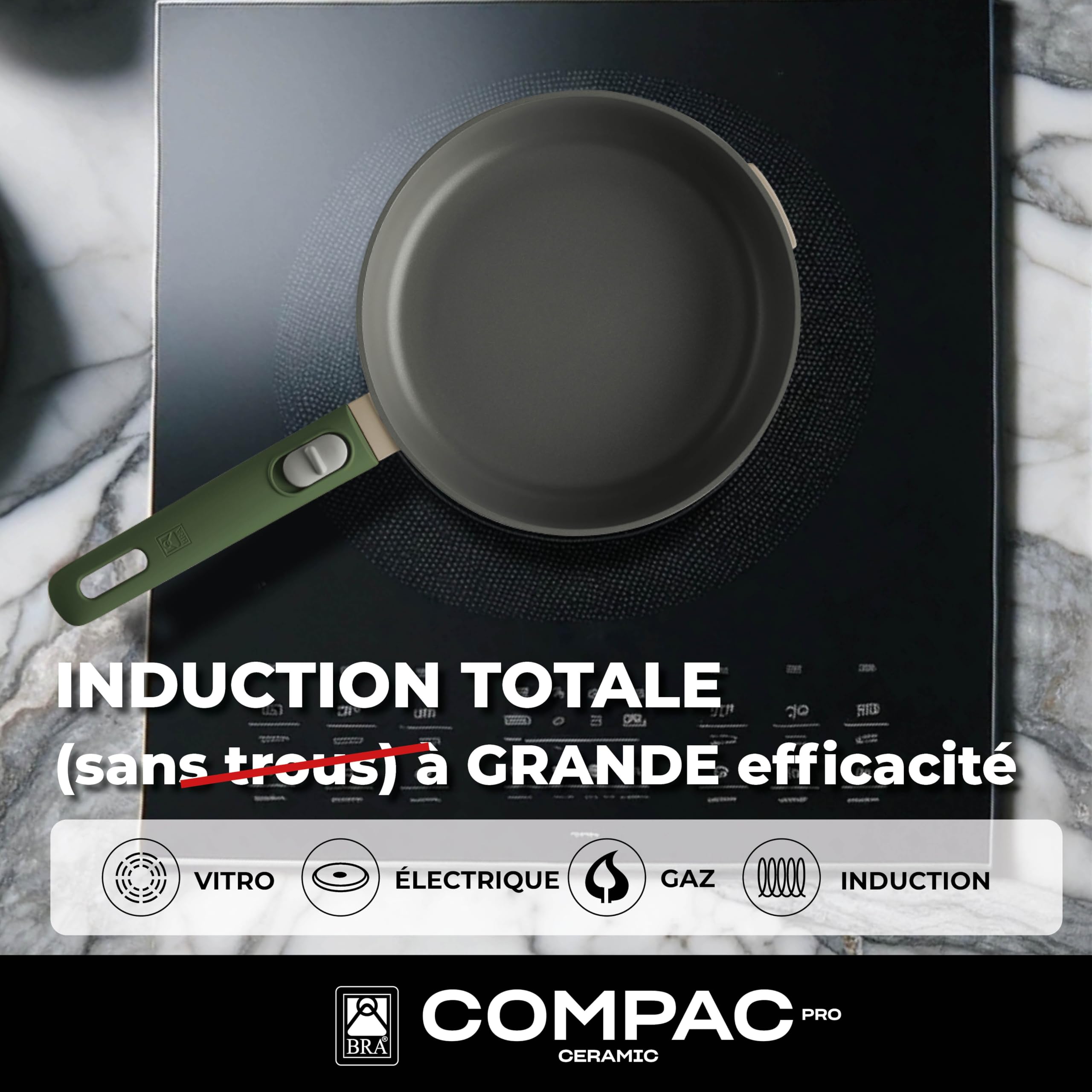 BRA Compac Pro Ceramic | Batterie de cuisine empilable 5 pièces | Tous Feux Dont Induction, Revêtement Antiadhésif Céramique