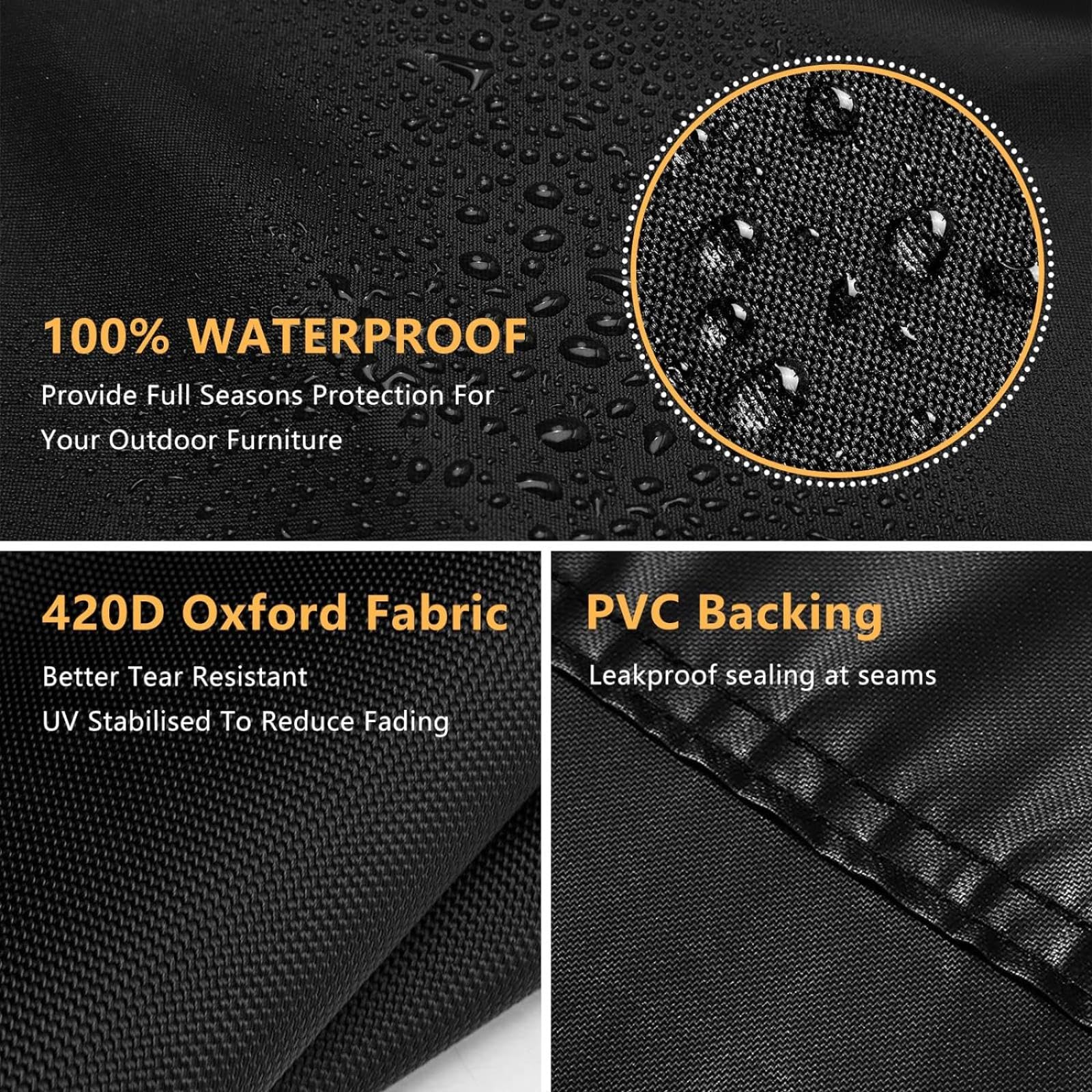 Telo Copritavolo da Esterno,Copertura Tavolo da Giardino Protezione UV 420D Oxford Tessuto Copertura Tavolo Esterno Impermeabile Copertura Mobili da Giardino 280x100x85cm(LxWxH)-Nero