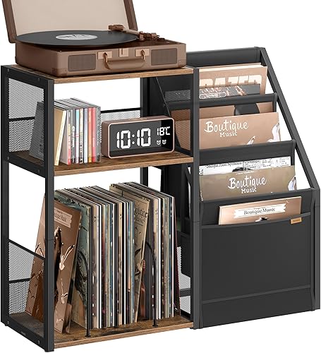 Miniatura 7 de VASAGLE - Soporte para tocadiscos, mesa auxiliar de 3 niveles, almacenamiento para discos de vinilo de hasta 100 álbumes, mesa de esquina para sala
