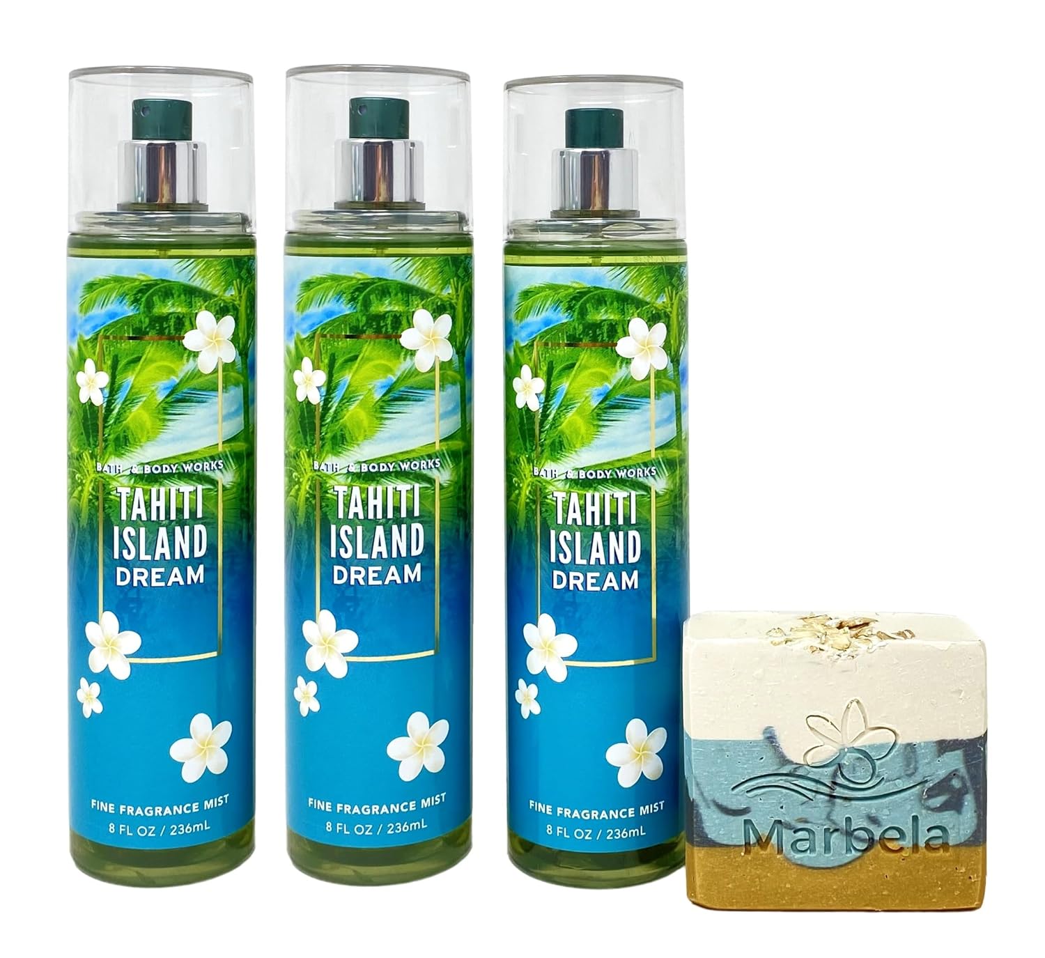 Bath & Body Works Tahiti Island Dream 3 Piece Fine Fragrance Mist Bundle with a Sea Breeze Bar Soap - Full Size