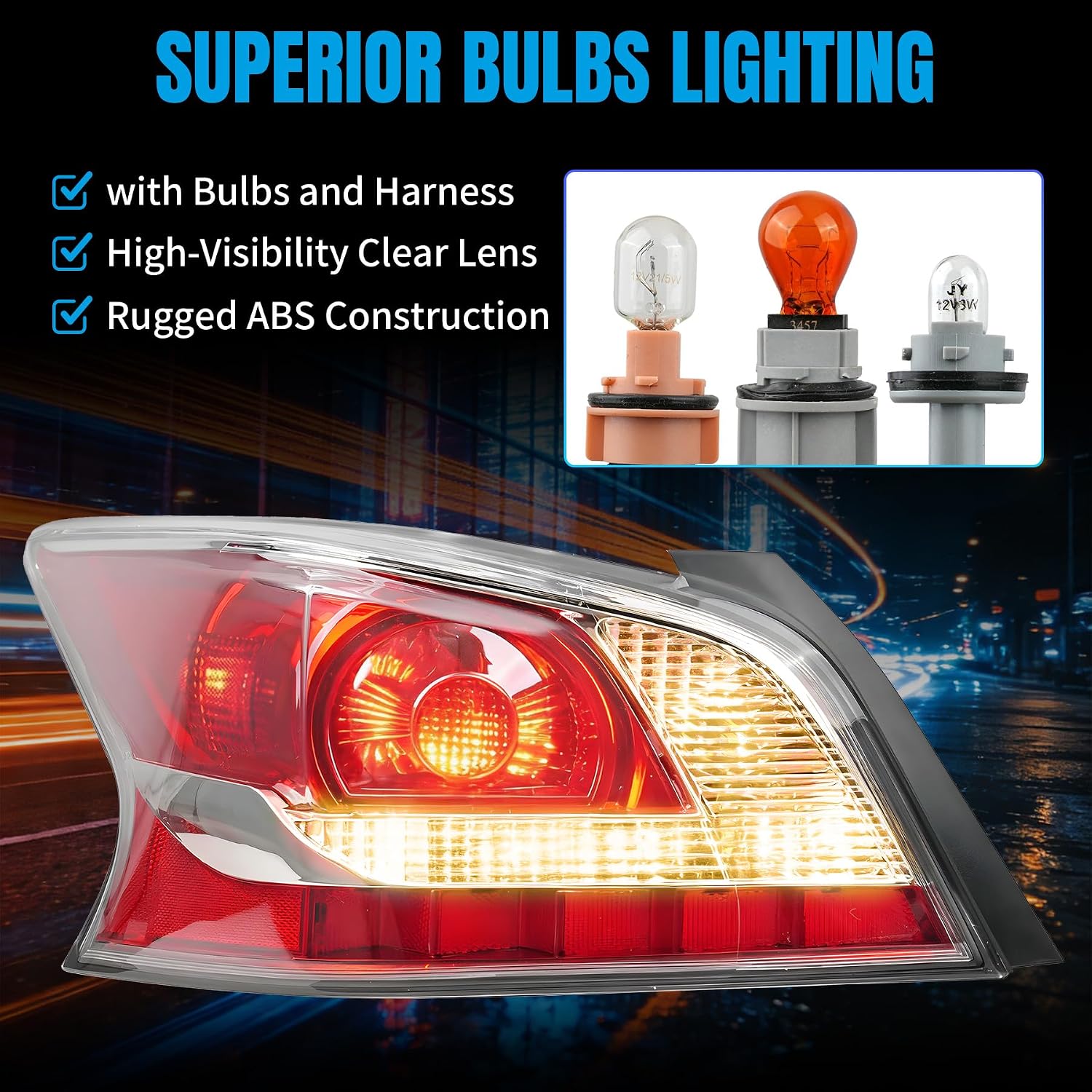 Driver Side Tail Lights Assembly Fits Nissan Altima Taillight 2013 2014 2015, Left Rear Brake Lamp Lens Taillights with Bulb and Harness - Factory Style