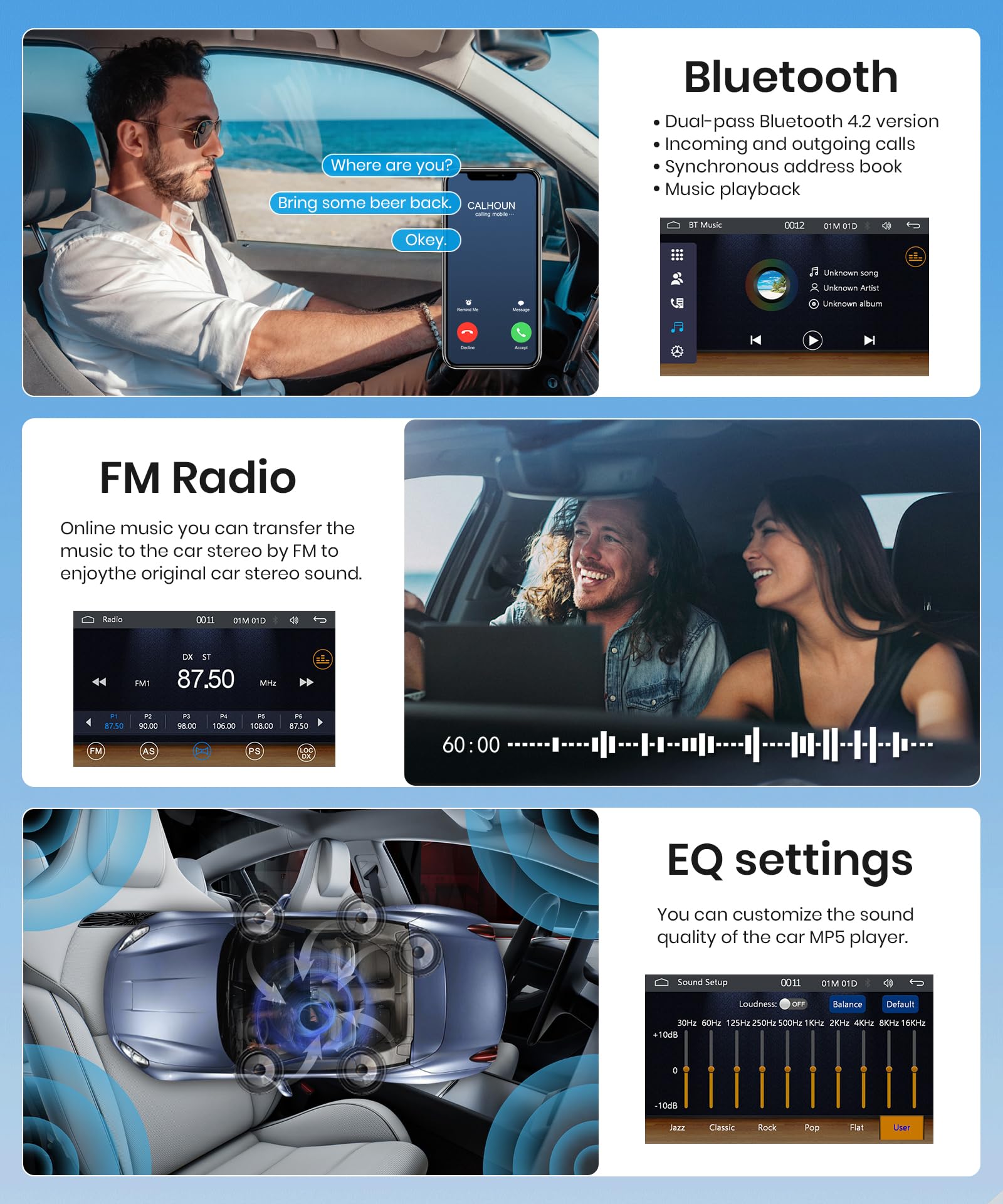 Rimoody Carplay Autoradio 1 Din con Android Auto 4 Pollici Touchscreen 1 Din Autoradio con Pomello con Mirror Link FM/RDS EQ Bluetooth USB/TF Comandi al Volante 12LED Telecamera Posteriore