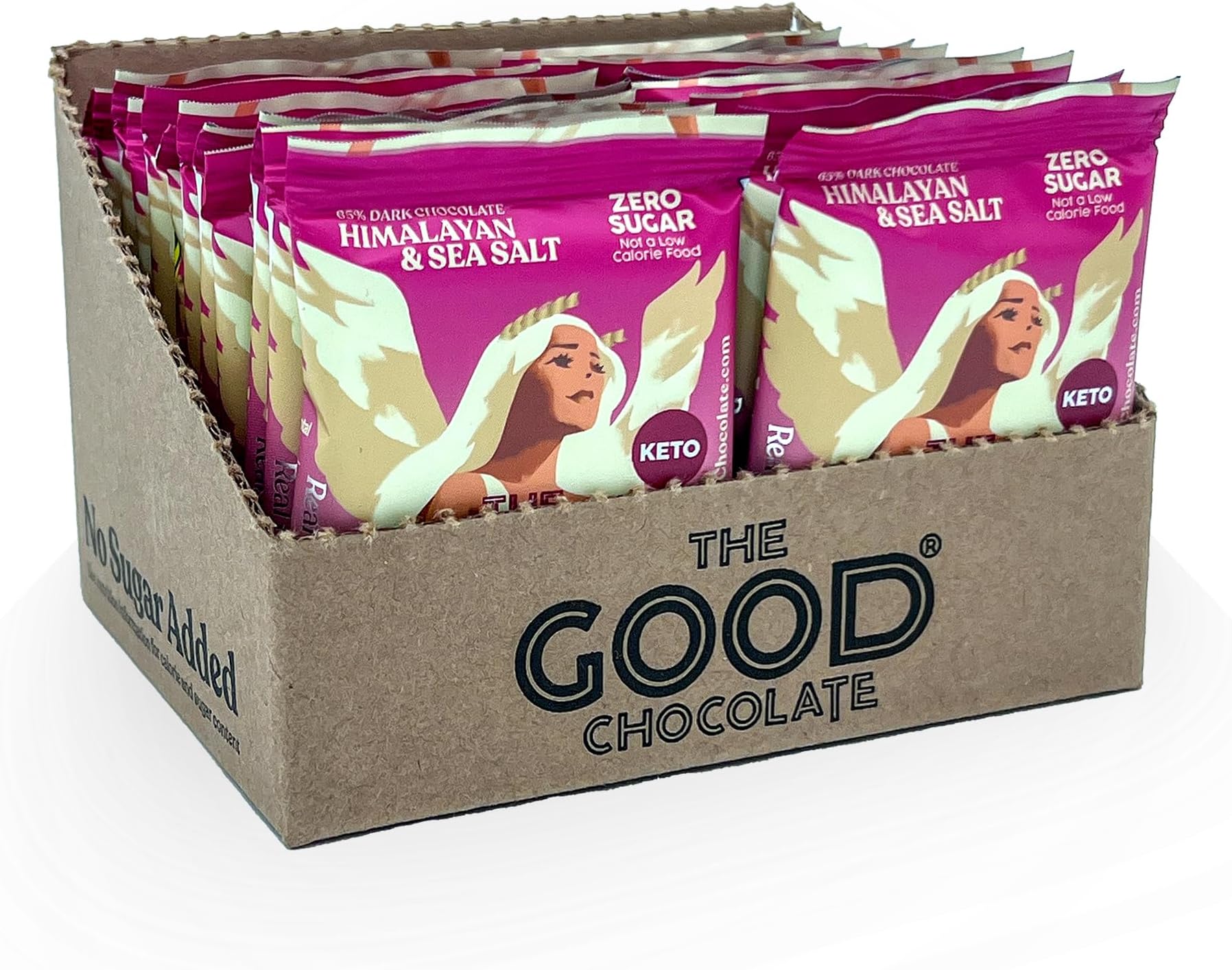 Himalayan Salt Keto Chocolate Squares, Zero Sugar, Lower Net Carb Snack, Lower Calorie, Vegan Chocolate Candy, 24 Square Family Pack