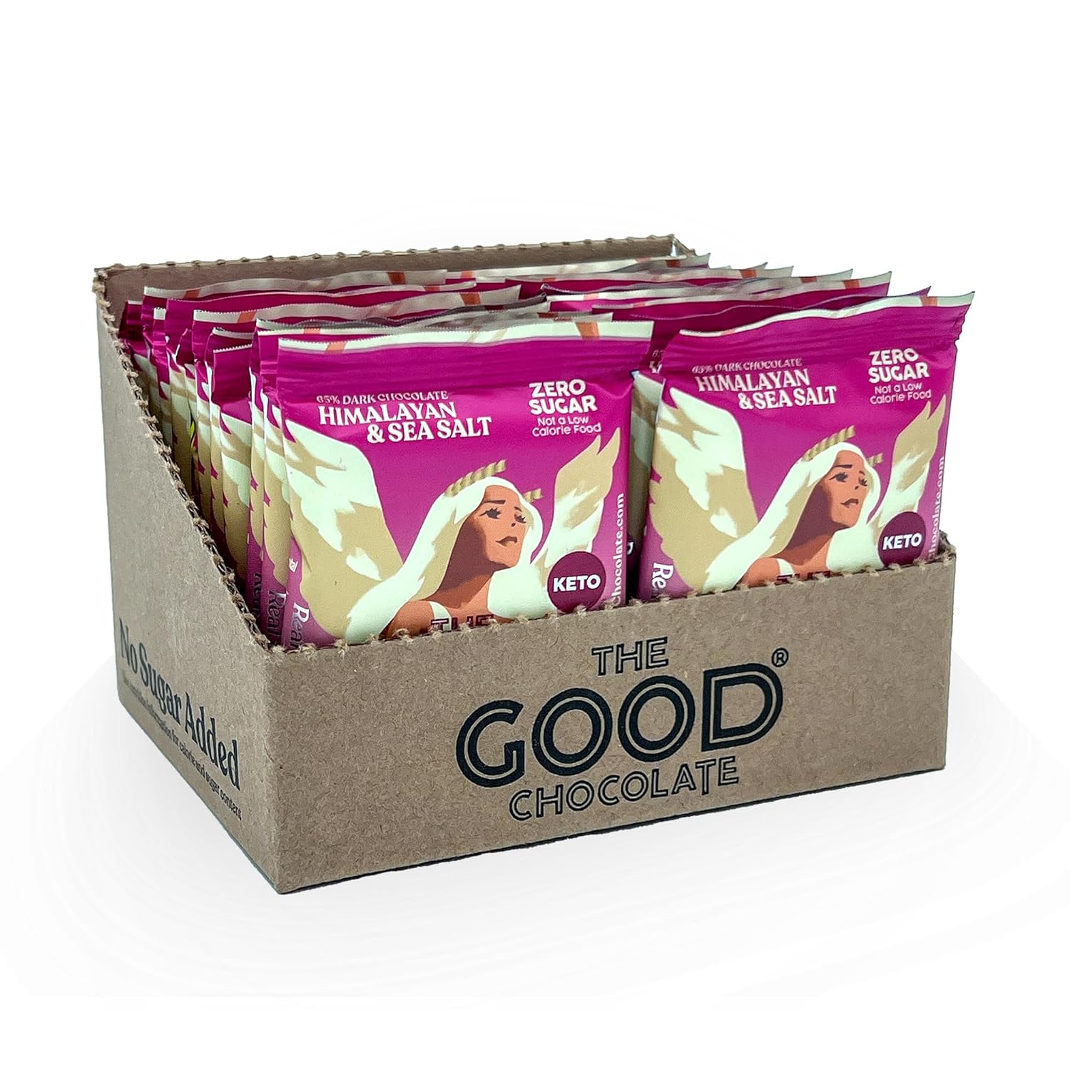 The Good Chocolate - Himalayan Salt Keto Chocolate Squares, Zero Sugar, Lower Net Carb Snack, Lower Calorie, Vegan Chocolate Candy, 24 Square Family Pack