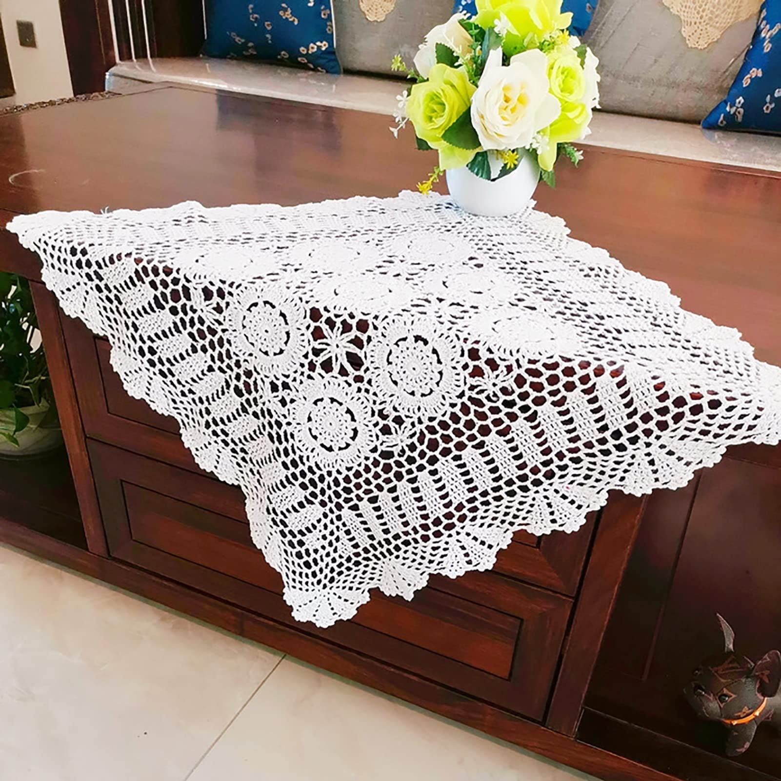 Furnily Tablecloth Cotton Linen Tablecloth Macrame Lace Table Cloths