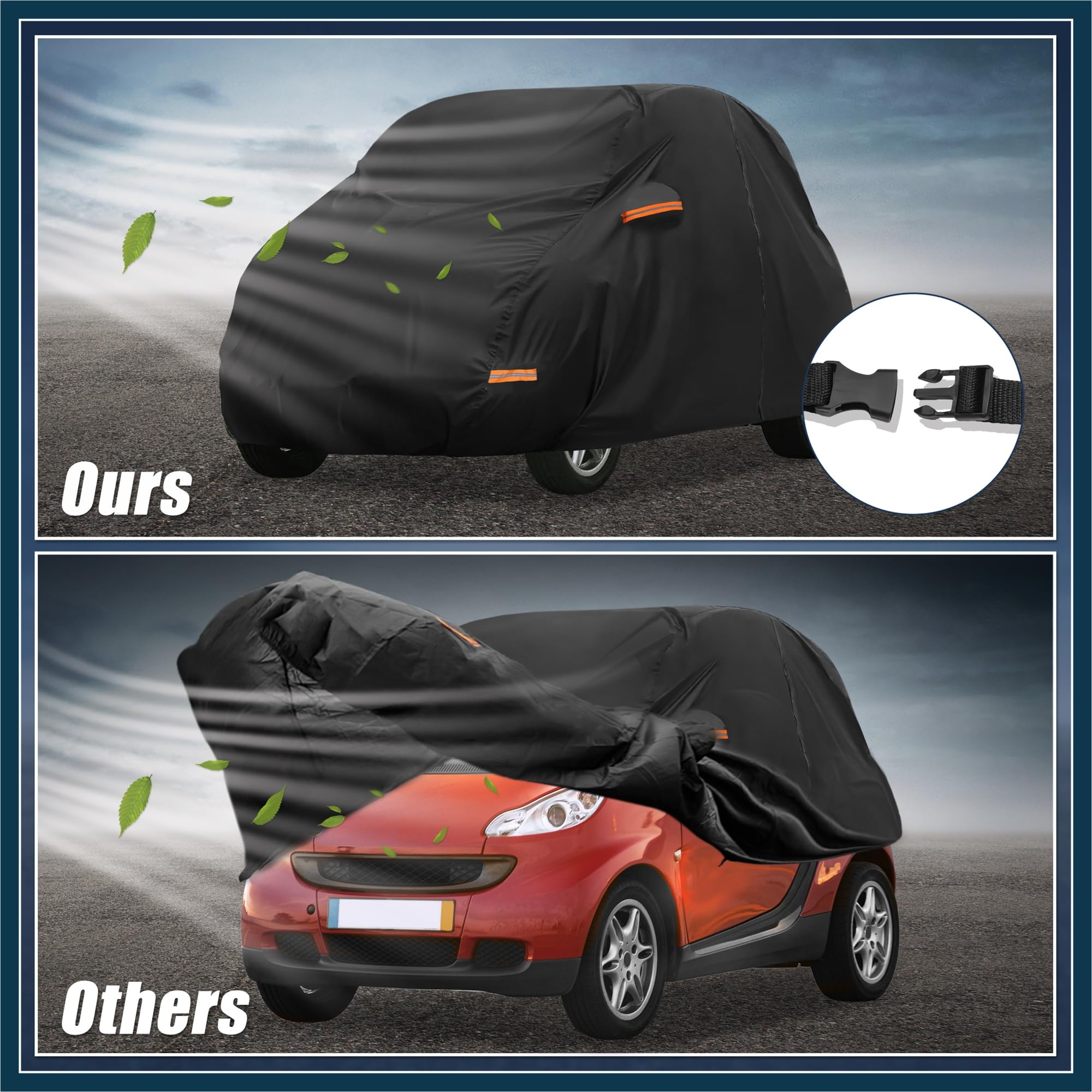 Funda de coche para Smart Fortwo 2007-2023 210D-PU Oxford, cubierta completa impermeable y resistente al viento, con cremallera para puerta del conductor