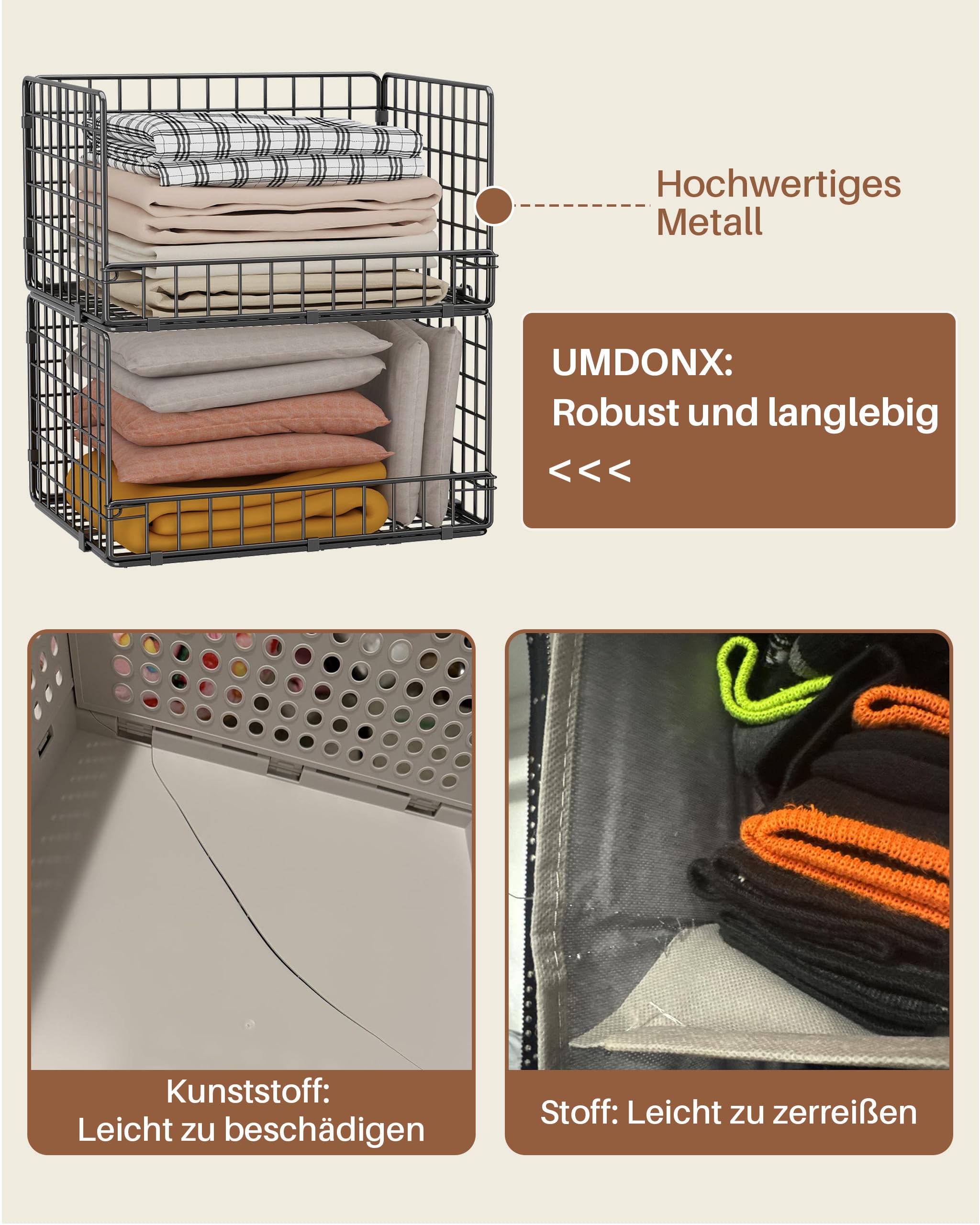 UMDONX 4 Stück Stapelbare Schrank-Organizer, Schwarz
