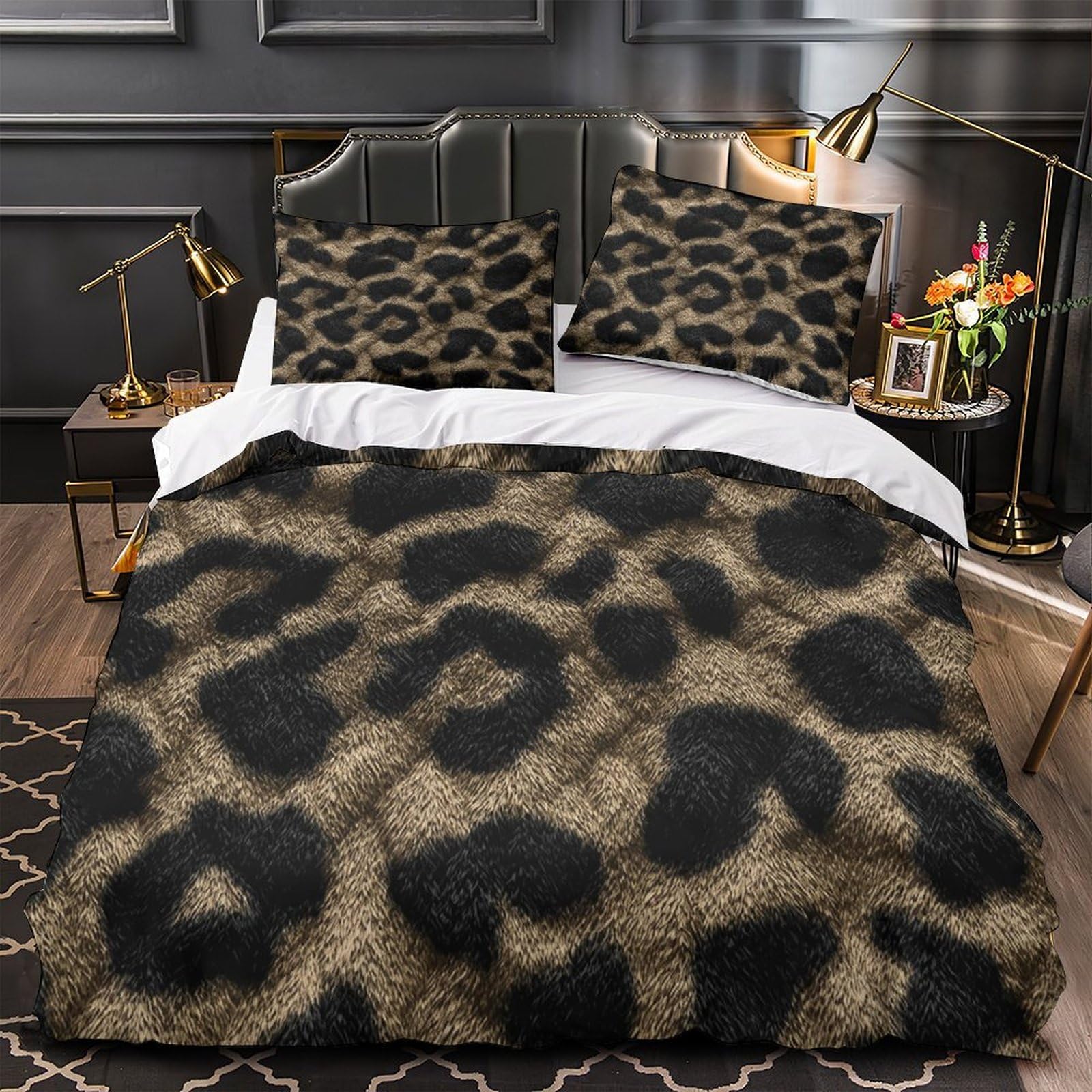Housse de couette imprimé léopard 140x200cm en microfibre douce avec parure de lit 3D