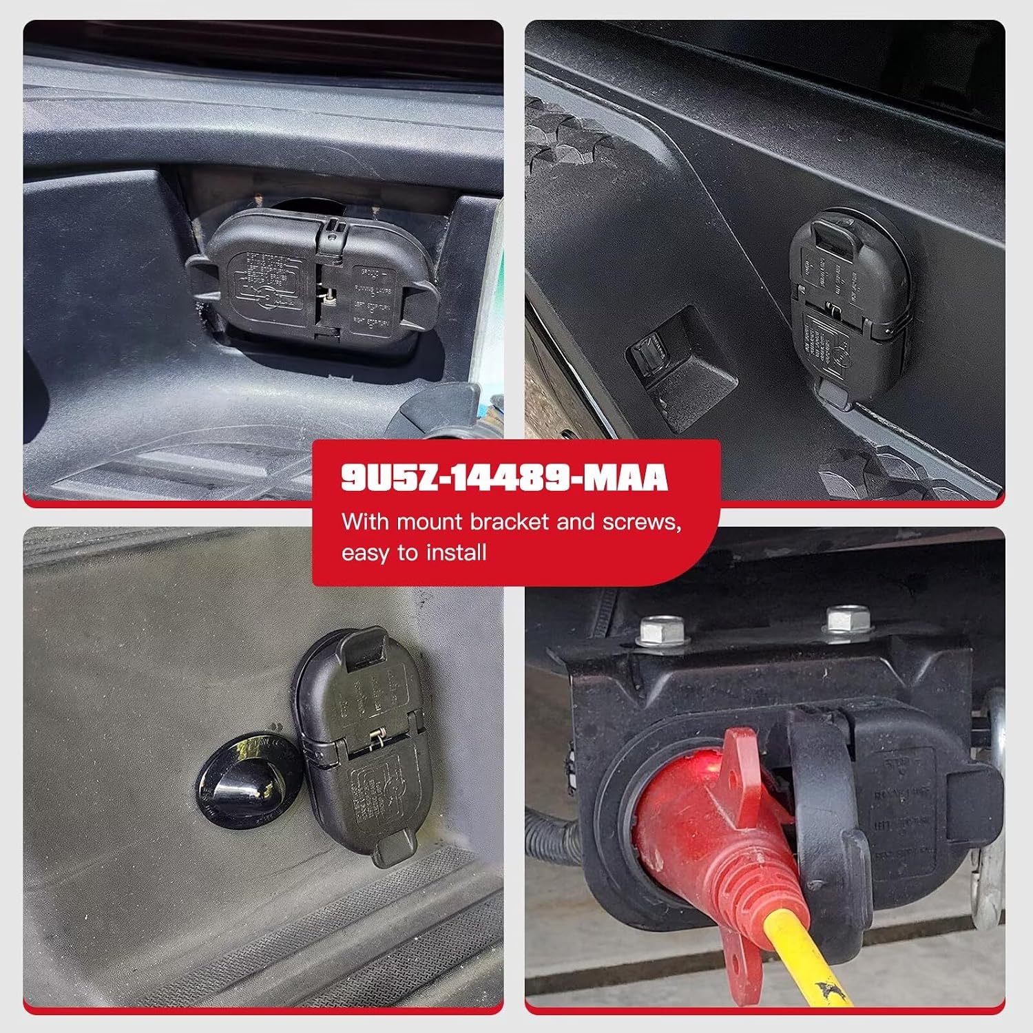 9U5Z-14489-MAA Rear Bumper Trailer Tow Hitch Wiring Connector Adapter Plug 7 Blades 4 Pin with Bracket Fit for 2009-2016 Ford F450 Super Duty