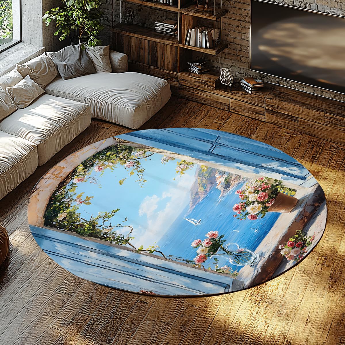 Tapis rond lavable pour protéger le sol du salon avec élégance