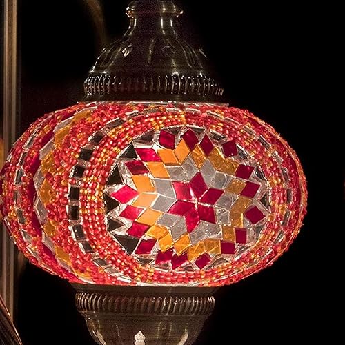 Miniatura 2 de LaModaHome Auténtica lámpara de mesa marroquí con globo de 7 pulgadas, lámpara de escritorio de mosaico turco Tiffany de bronce para sala de estar,