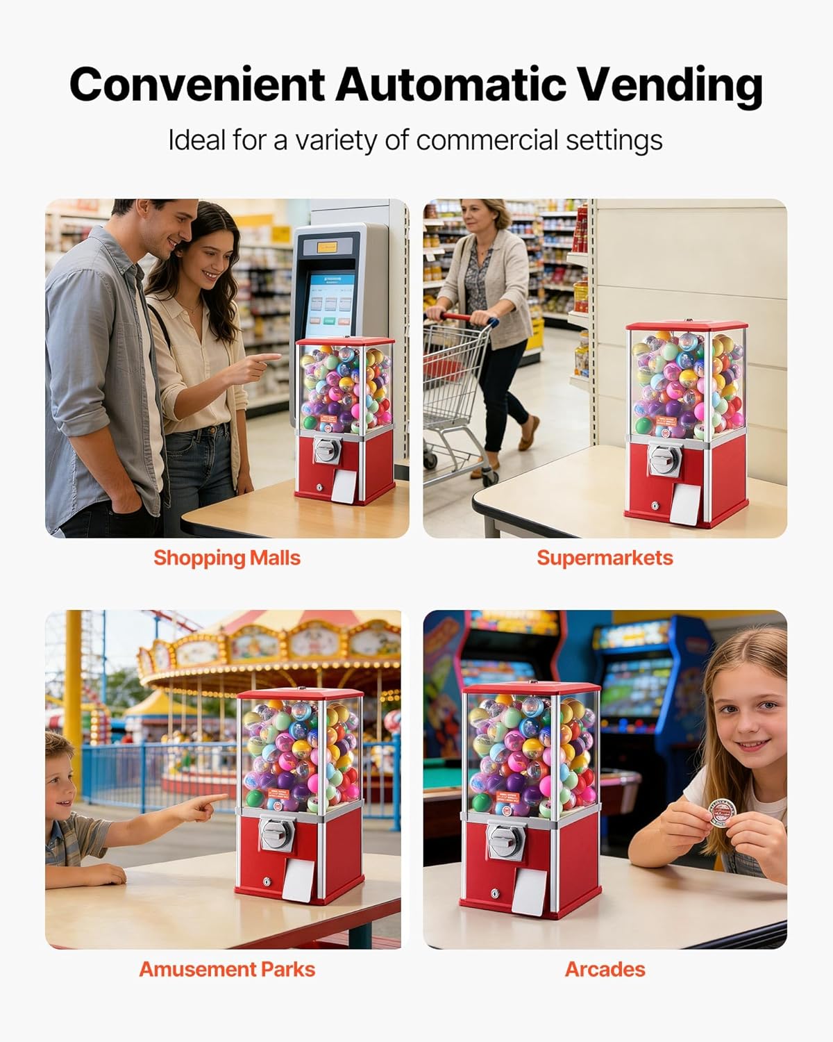VEVOR Gumball Machine, 21 inch Candy Vending Machine Dispenser, 25-Cent Vending Machines for Shopping Malls, Supermarkets, Amusement Parks, Arcades, Holds Up to 180 1.77 inch Spherical Candies