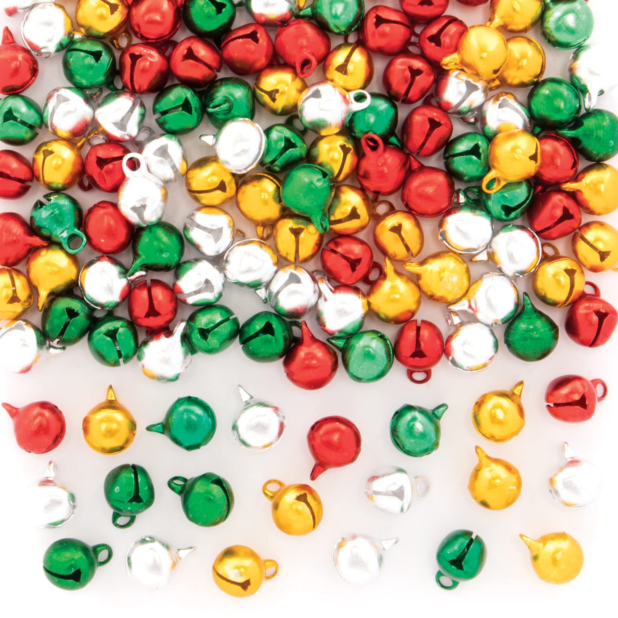 Baker Ross FE799 Small Christmas Craft Bells - Pack of 120, Assorted Colour Jingle Bells for Arts and Crafts Decorations, Christmas Crafting Supplies for Kids