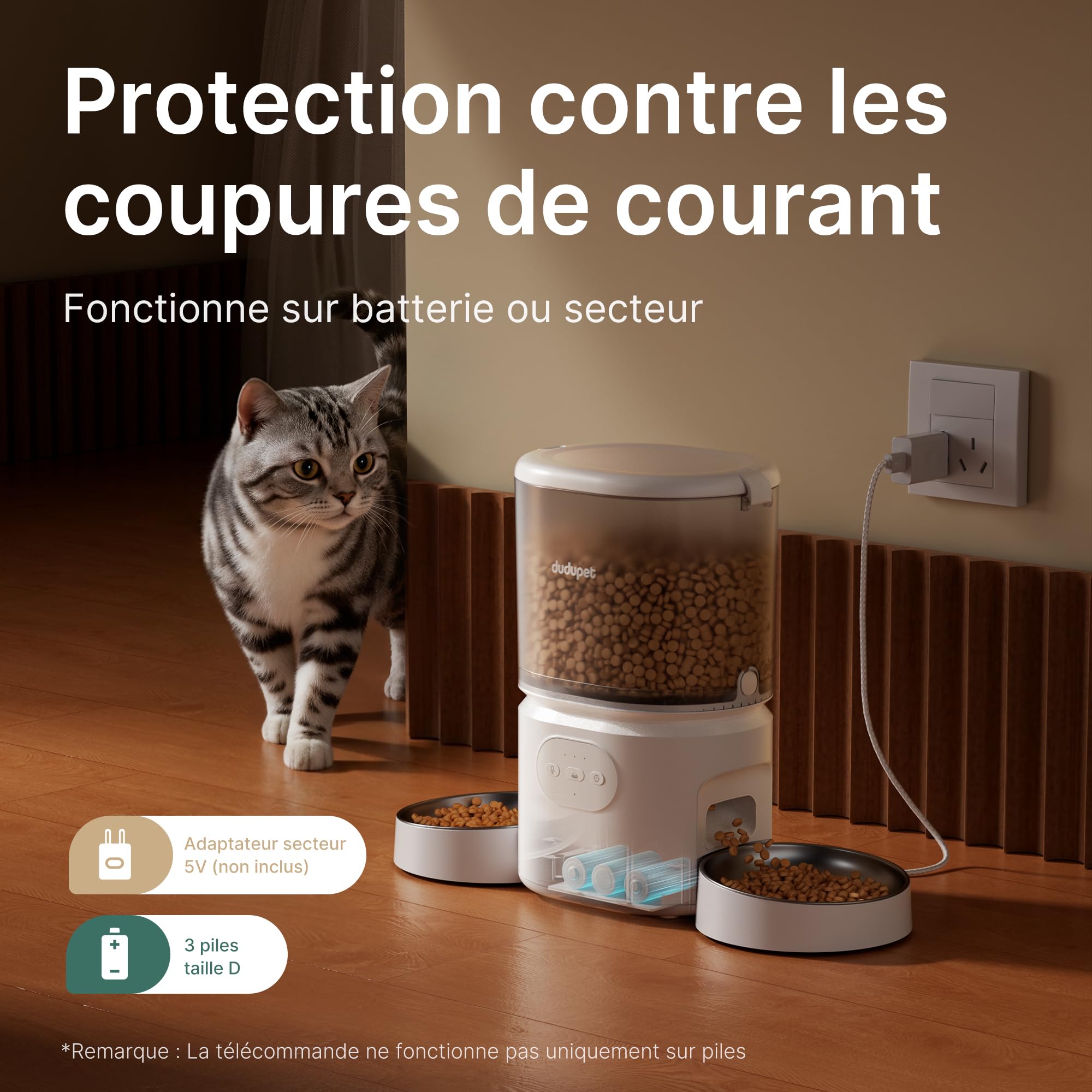 Distributeur Croquettes Chat Automatique avec 2 Bols - WiFi 5G | Contrôle par App, 5L avec Minuterie Programmable pour Maisons à Chats Multiples et Chiens, Enregistrement Vocal de 10s