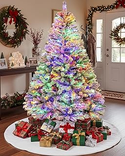 180cm Künstlicher Weihnachtsbaum mit Schnee & 250 RGB LED Beleuchtung,1000 Spitzen, Naturgetreu Tannenbaum mit Klappsystem & Metallständer, Schnellaufbau Christbaum für Weihnachtsdeko,Weiß - Super Angebot