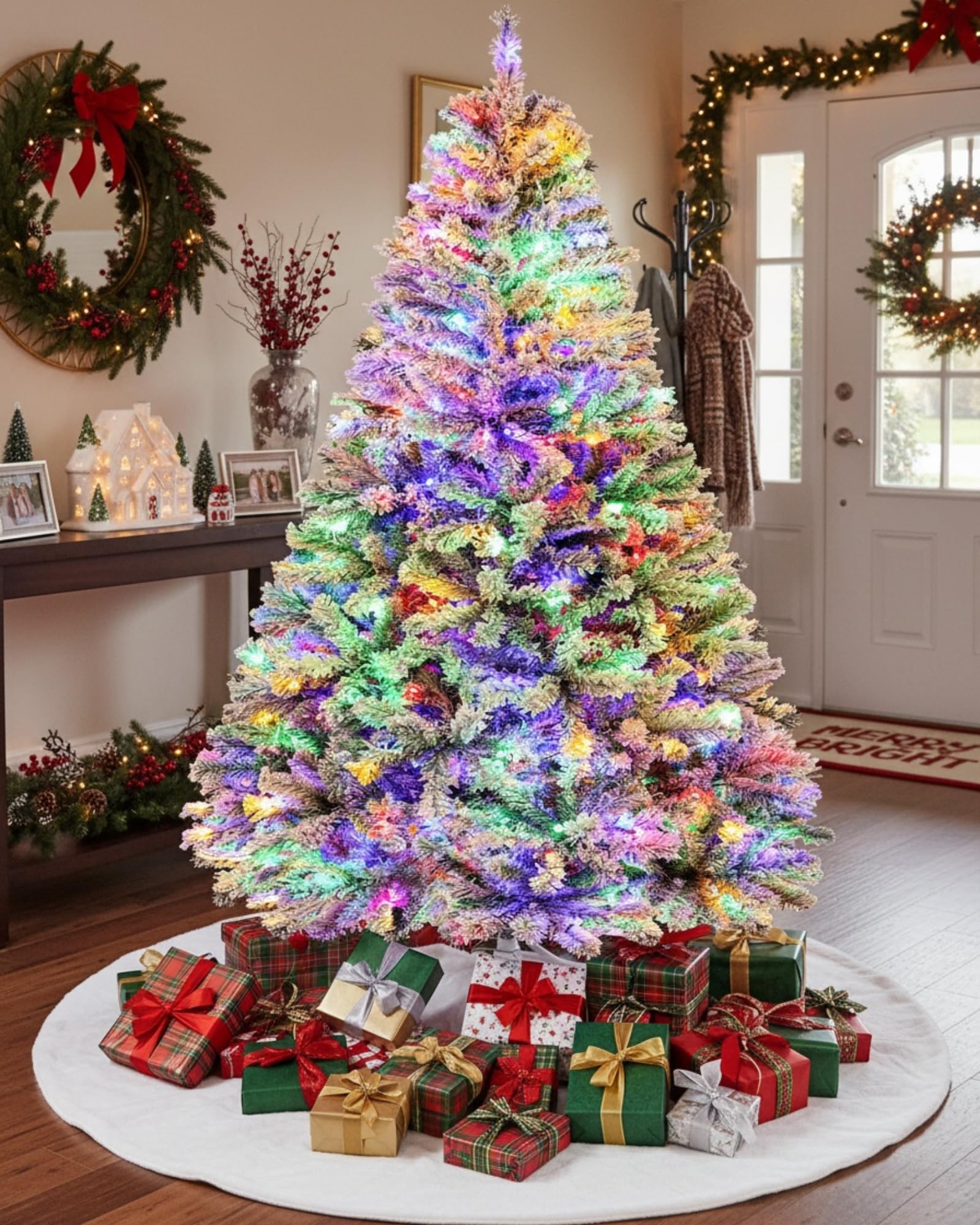 Amazon.de: 180cm Knstlicher Weihnachtsbaum mit Schnee & 250 RGB LED  Beleuchtung,1000 Spitzen, Naturgetreu Tannenbaum mit Klappsystem &  Metallstnder, ...