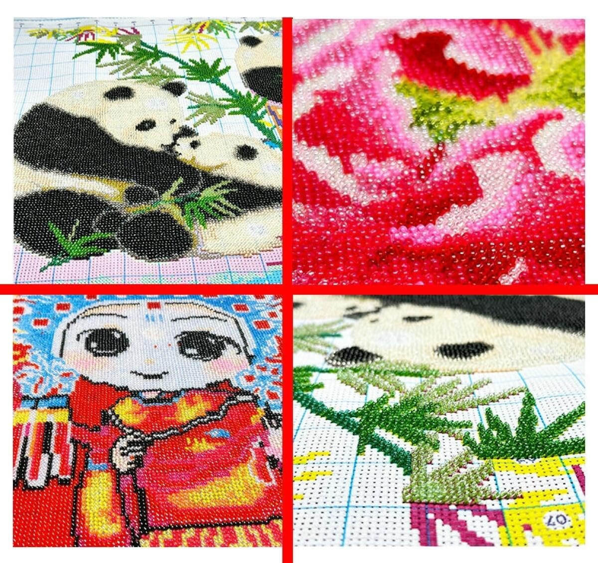 LFYNIORS DIY Perlenstickerei Komplett Set Vögel,Tiere Und Blumen Nadelstich-Set Mit Perlen Und Kreuzstich-Set Mit Buntem Stickgarn Und Perlen 40x50cm