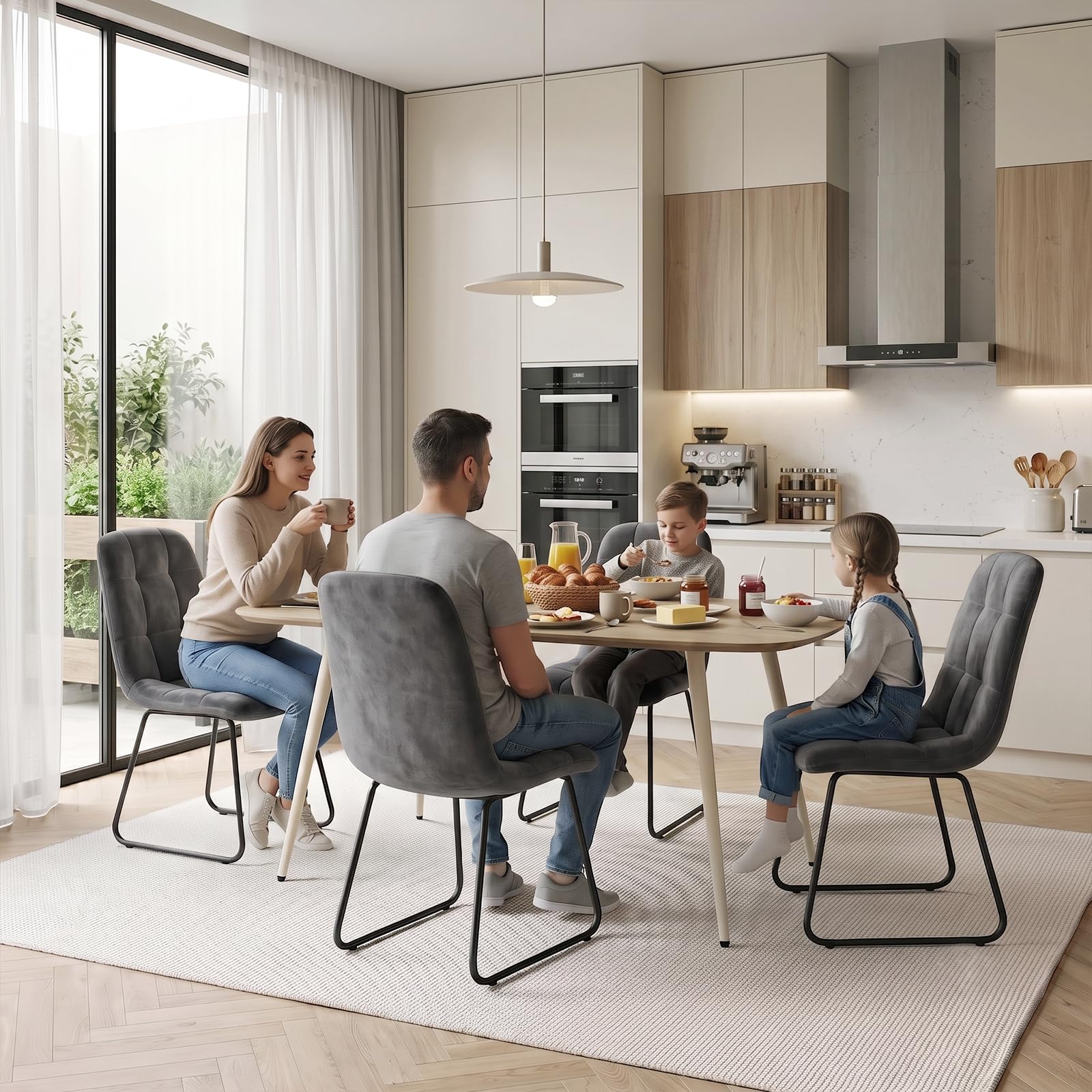 JIEXI Set di tavolo da pranzo moderno per 4 persone, superficie resistente e 4 sedie a forma di U, mobili da cucina e sala da pranzo, per piccoli spazi