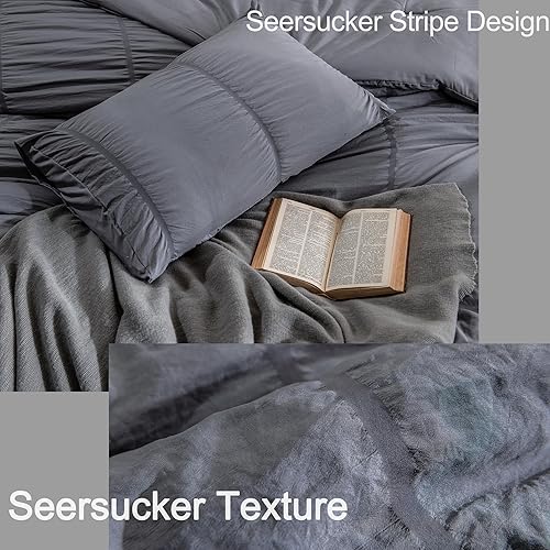 Miniatura 7 de Andency Edredón gris oscuro tamaño King (104 x 90 pulgadas), 3 piezas de microfibra suave y ligera de sirsaca gris con 2 fundas de almohada, juego