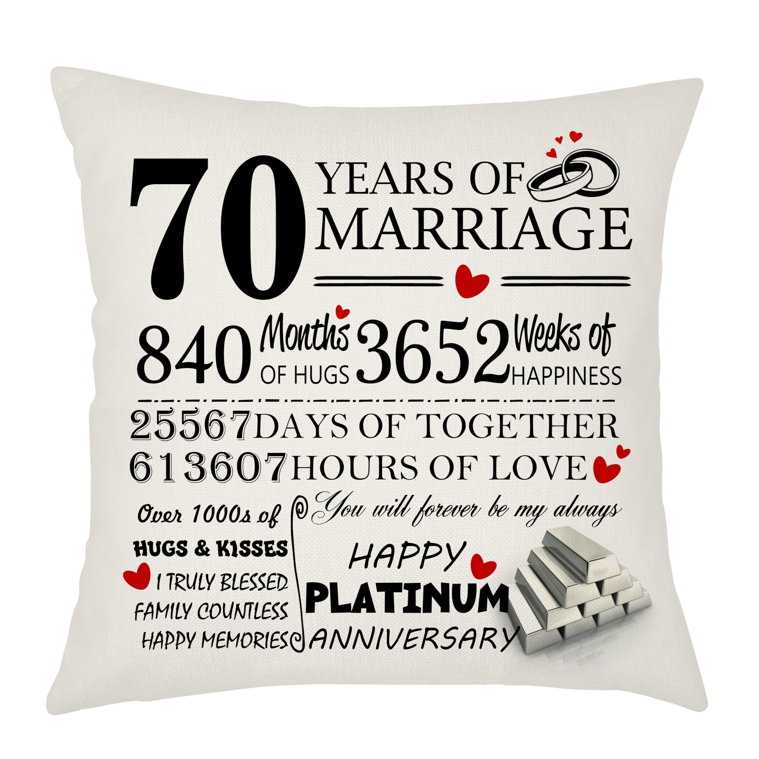 Weosan 70th Wedding Anniversary Platinum Anniversary Cushion Cover, Gift for Wife or Husband