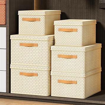 Fabric Box Storage Clothes Organizer Cabinets Drawers Pants Underwear Storage Box with Lid Wardrobe Clothes Storage Organizers Color Beige Box L