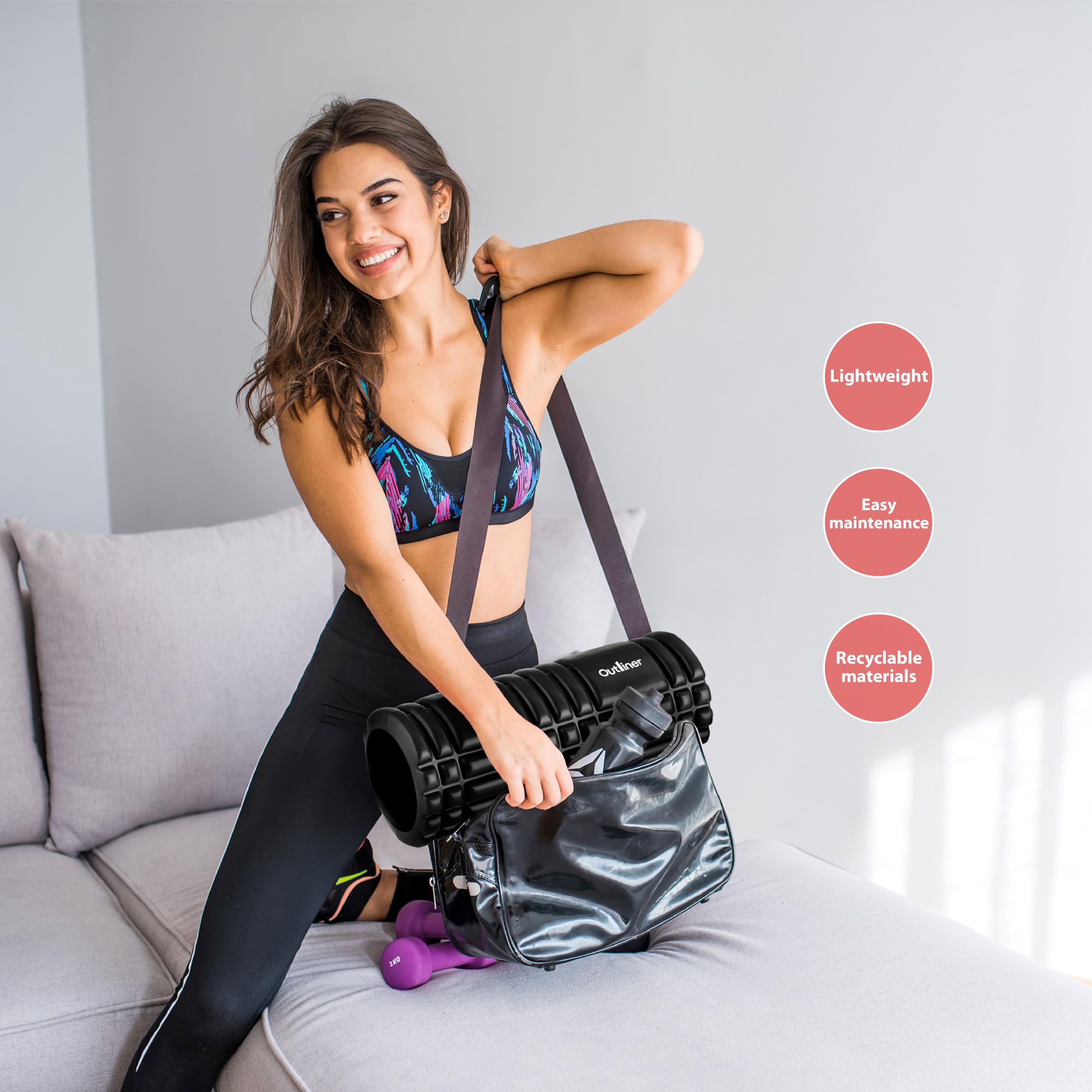 OUTLINER | Rullo per Stretching e Yoga - 33cm | Rullo Pilates | Rullo Massaggio Muscolare | Roller Palestra - Tutti i Gruppi Muscolari | Rullo Massaggio Muscolare Schiena | Nero