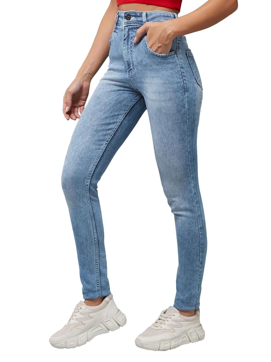 Dolce Crudo Women’s Light Blue Slim Fit High Rise Regular Length Light Wash Denim Stretchable Jeans