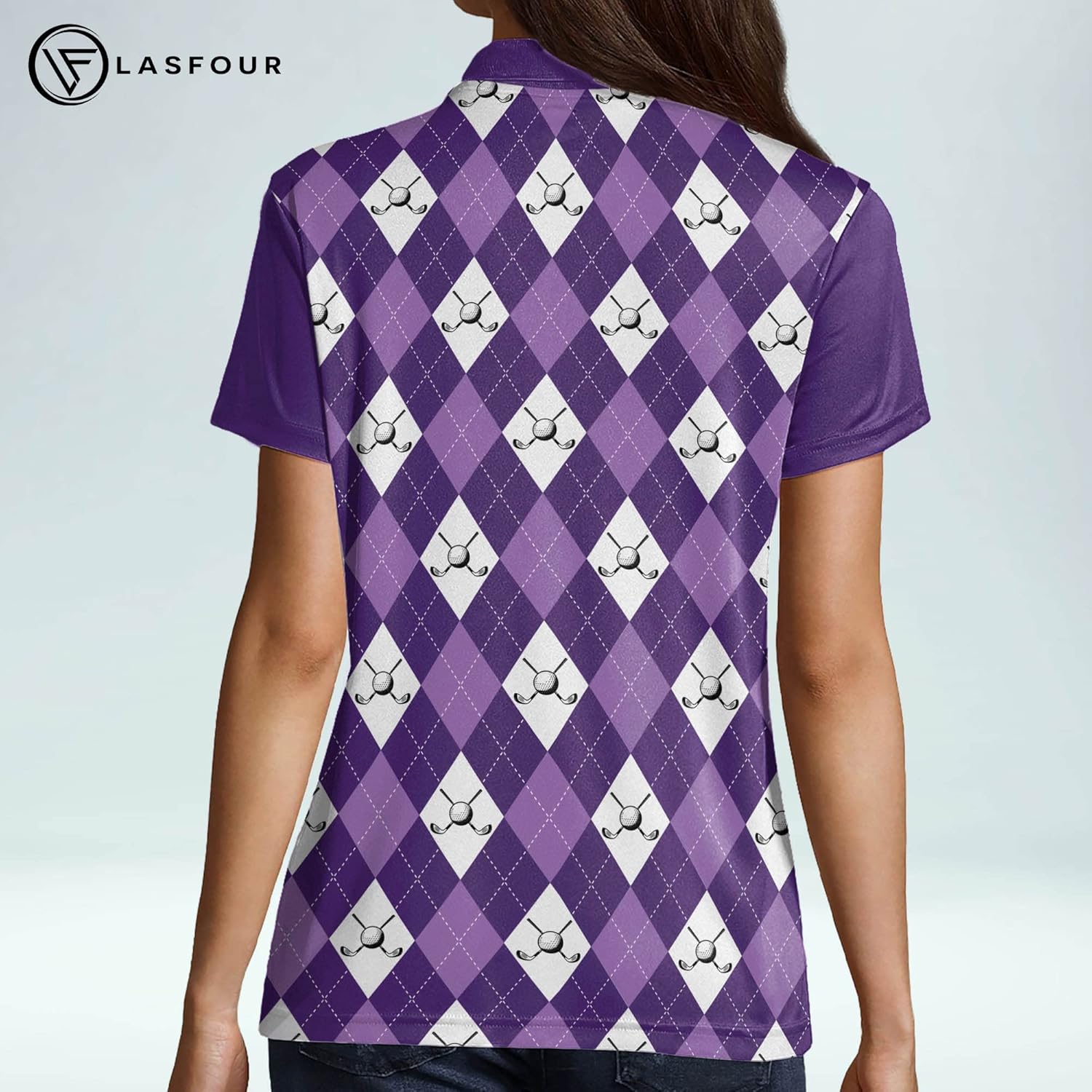LASFOUR Personalized Golf Shirts for Women, Womens Golf Shirt for The Course, Argyle Shirt Women Golf Team Shirts Funny Women