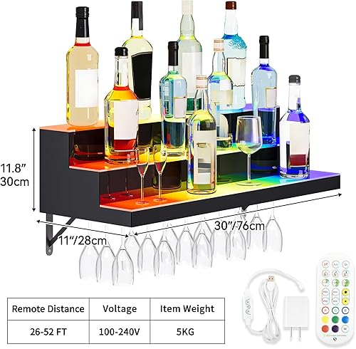 Miniatura 2 de YITAHOME Estante de exhibición de botellas de licor con luz LED, estante de alcohol de licor de 2 pasos de 24 pulgadas para fiestas en el mostrador