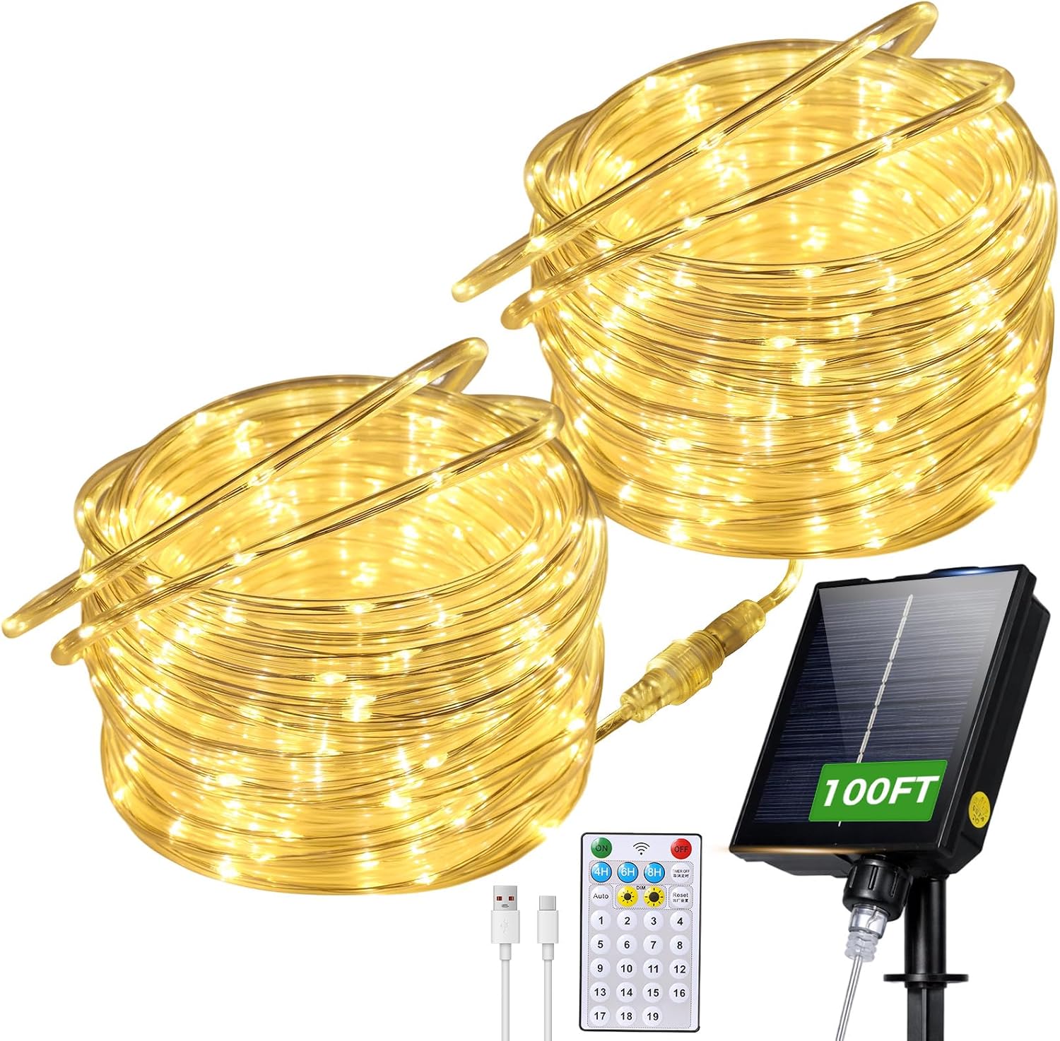 Connectable 100FT 600LED Solar Rope Lights Outdoor Waterproof