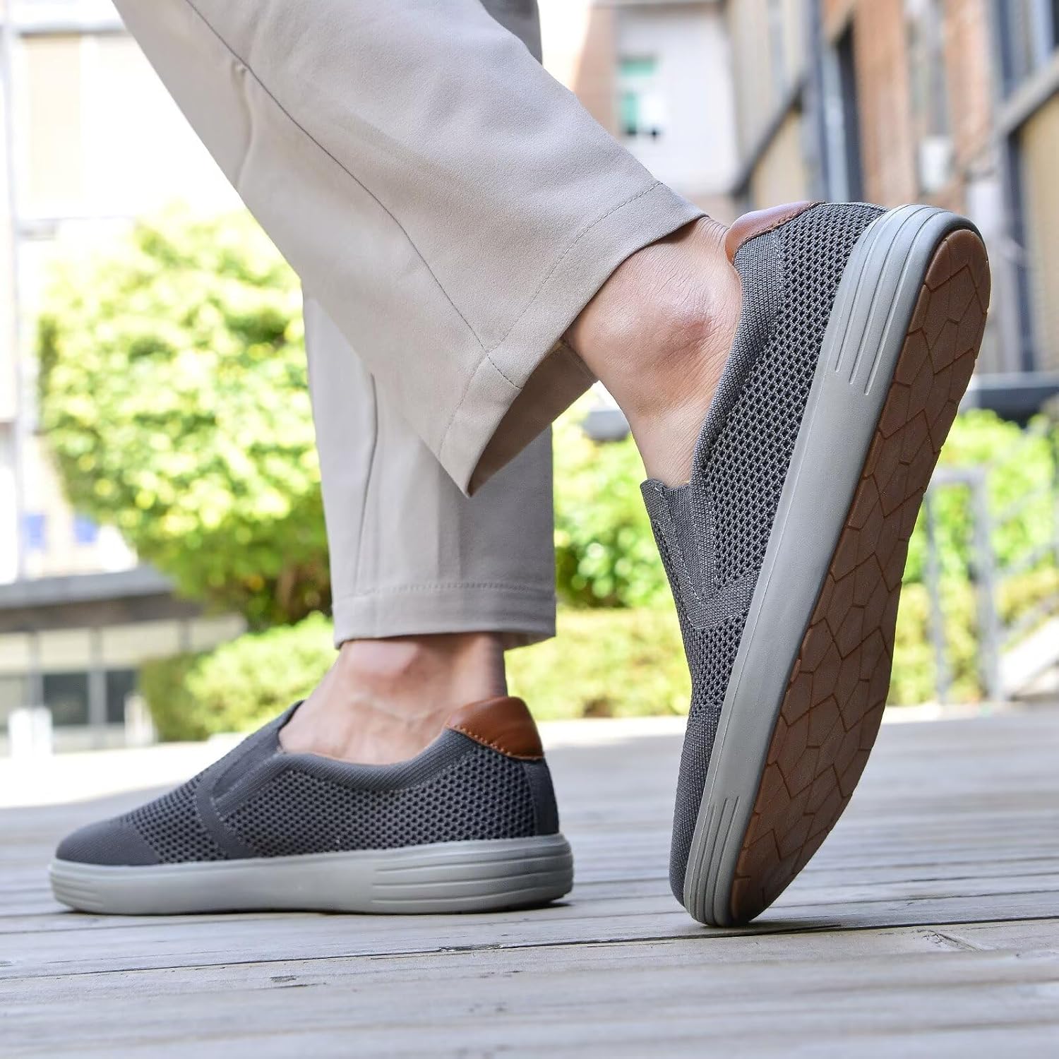 Puxowe Men's Slip On Casual Walking Shoes Breathable Mesh Versatile Loafers with Anti-Slip Sole and Comfortable Arch Support Fashion Sneakers for Men Size 9 US Deep Gray - Image 7