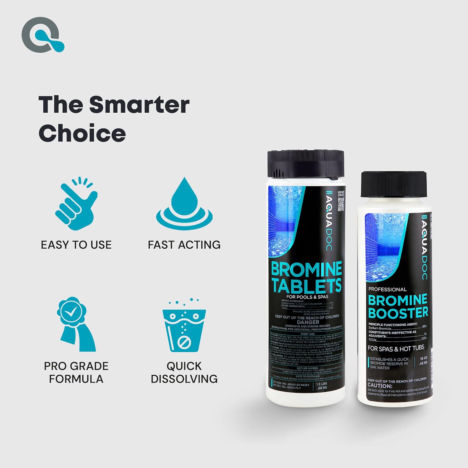 AquaDoc Bromine Tablets and Booster Bundle for Spa Hot Tubs - Includes 1.5lb Spa Tablets and 1lb Bromine Booster - Made in USA