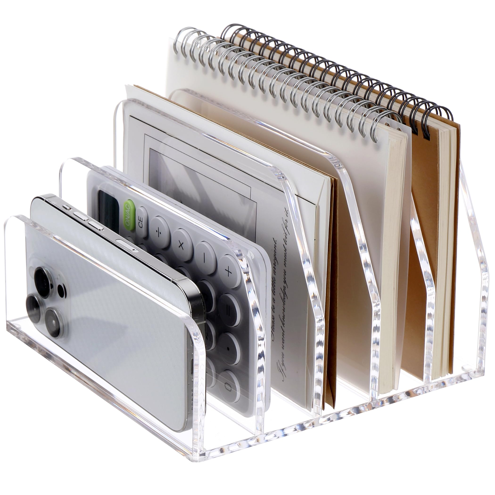 SANRUI Clear File Organizer Mail Sorter?Desktop 5 Compartments Acrylic Office Document Storage Holder, Multifunction Magazine Letter Envelope Folder Racks Holders for Office,Home, School