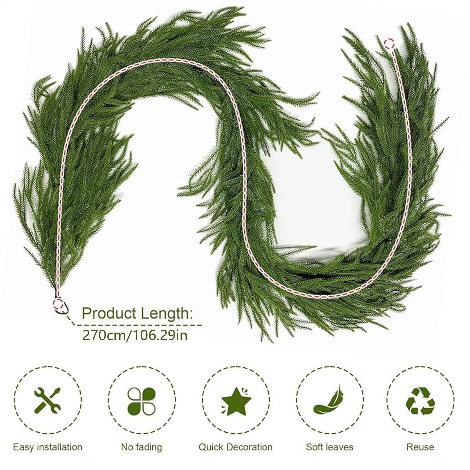 Girlande aus Kiefernholz, dekorativ, zum Aufhängen, fühlt sich echt an | Künstlicher Weihnachtskranz für Outdoor, Festival, Kaminsims, Tischgeländer, Tür, Baum, Veranda, Kamin, Fenster, Wand, Treppe