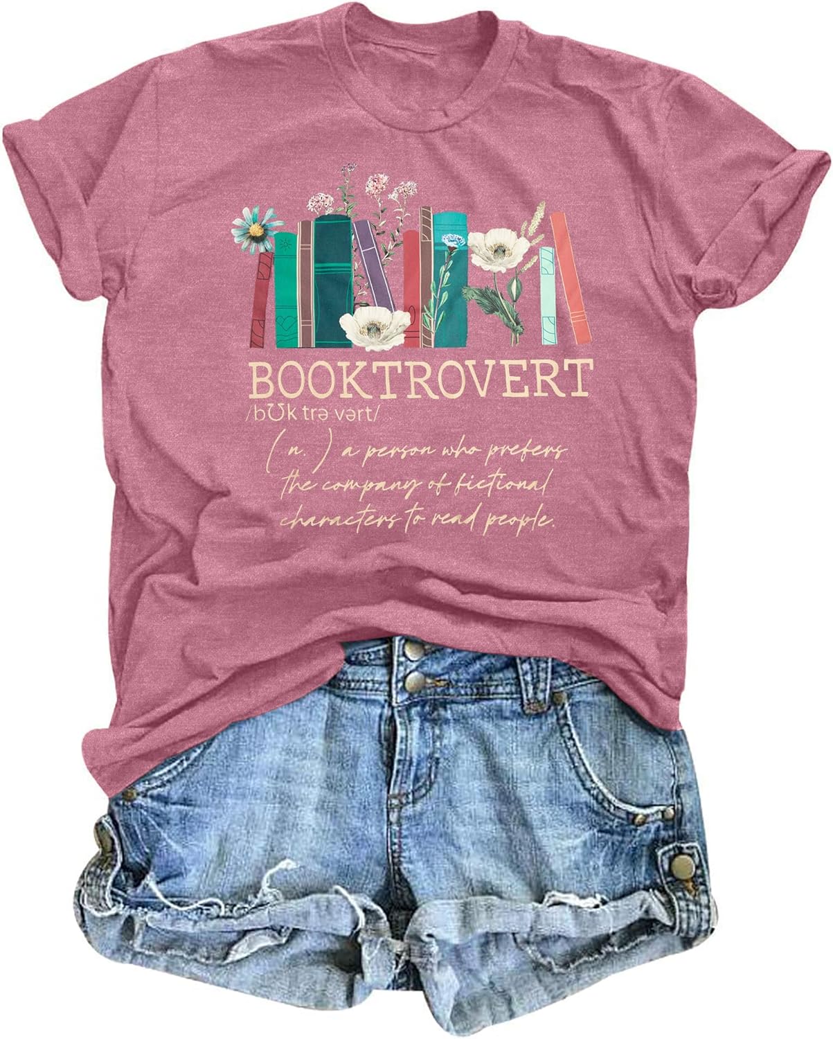 Book Lovers Shirt Women Funny Booktrovert Graphic Tee Teacher Book Reading T-Shirt Bookworm Floral Casual Short Sleeve Tops