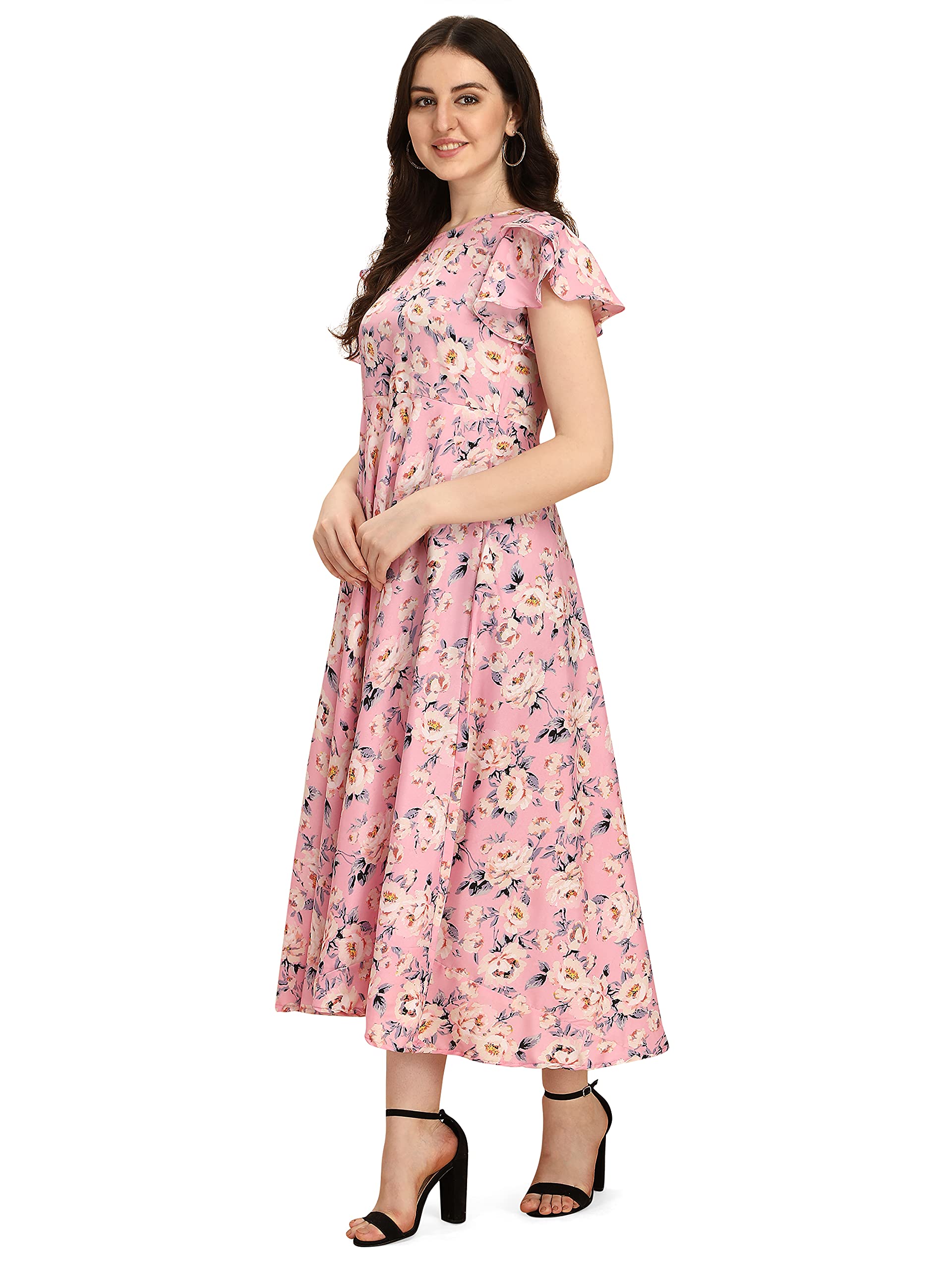Oomph Women's Polyester A-Line Maxi Dress (Md52_Rose Pink 3_Xs)