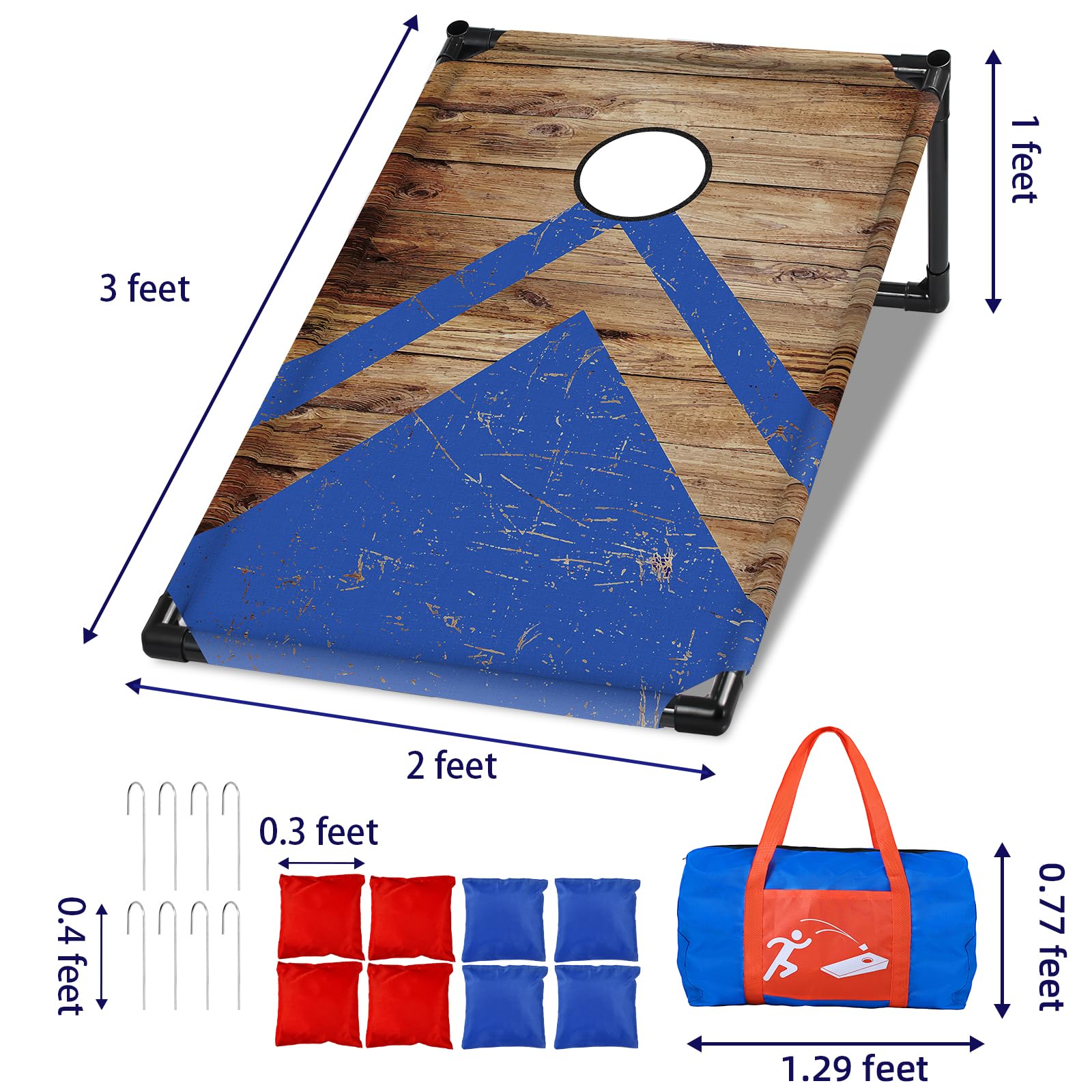 NZQXJXZ Cornhole Spiel Outdoor, Tragbar Cornhole Toss Set mit 8 Cornhole Säckchen und Tragetasche für Erwachsene, Familie, Garten, Rasen, Strand, Camping, 3 x 2 Ft