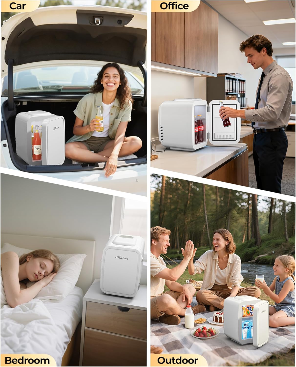 BEICHEN Mini Fridge, 4 Liter/6 Can Portable Refrigerator for Bedroom Office Dorm Car– Fast Cooling, Low Noise, 100-125V AC/5-12V USB Small Compact Refrigerator for Skincare, Food, Drinks(White)