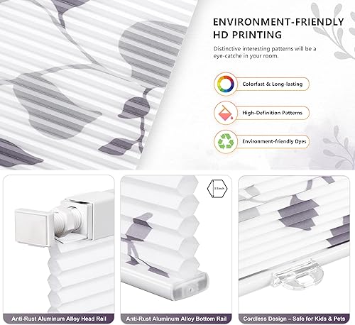 Miniatura 3 de Persianas celulares sin cordón, sin herramientas, sin taladro, con diseño de panal de abeja, persianas plisadas para ventana, de 22 pulgadas de