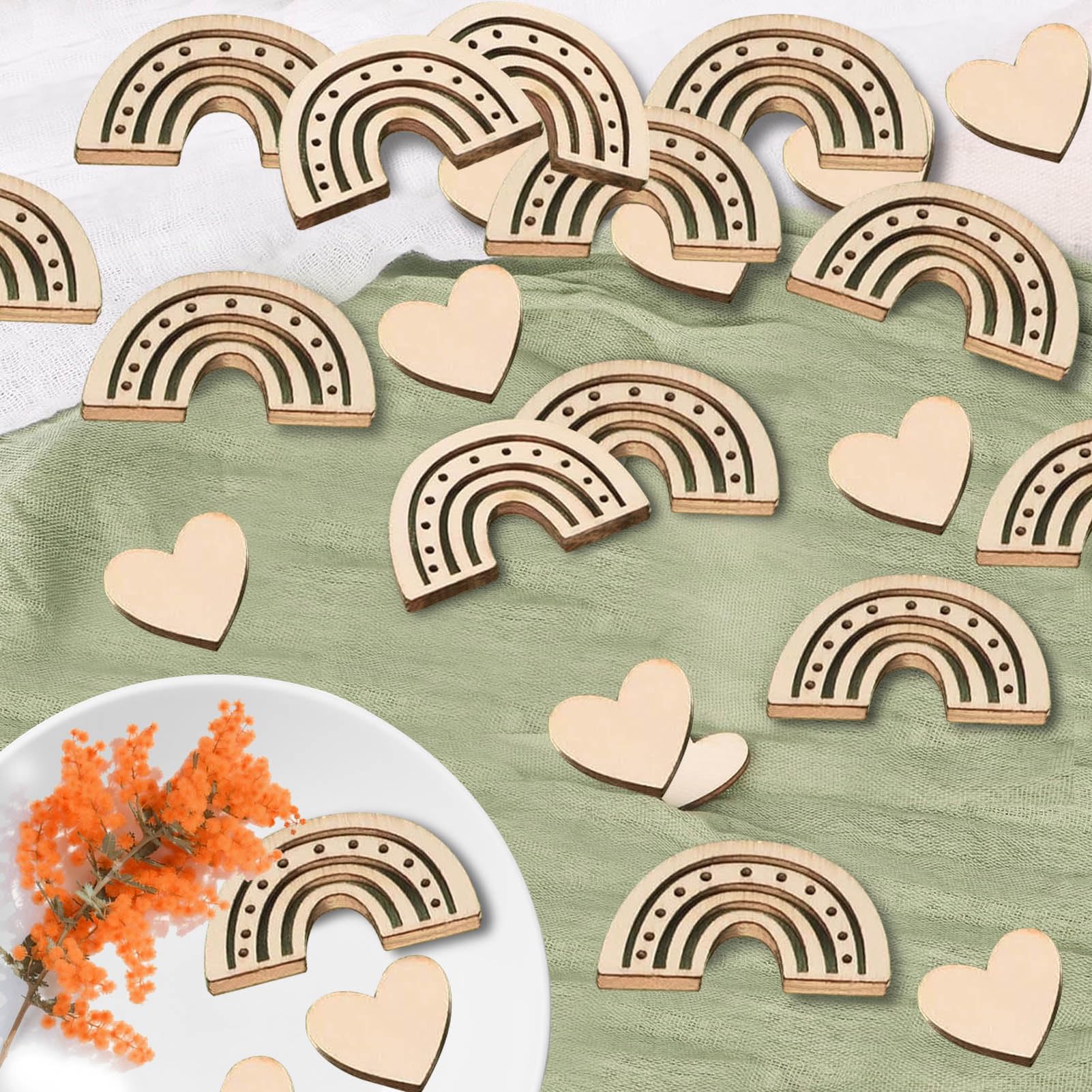 60 Stück Babyparty Konfetti Aus Holz – Boho Rustikale Tischdekoration In 4 Designs