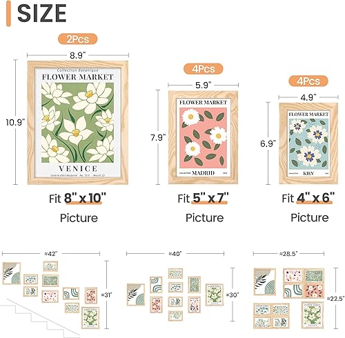 Vista 2 de upsimples 10 Pack Picture Frames Collage Wall Decor for Mounting or Tabletop Display, Photo Gallery Frame Set for Family, Multi Sizes Including