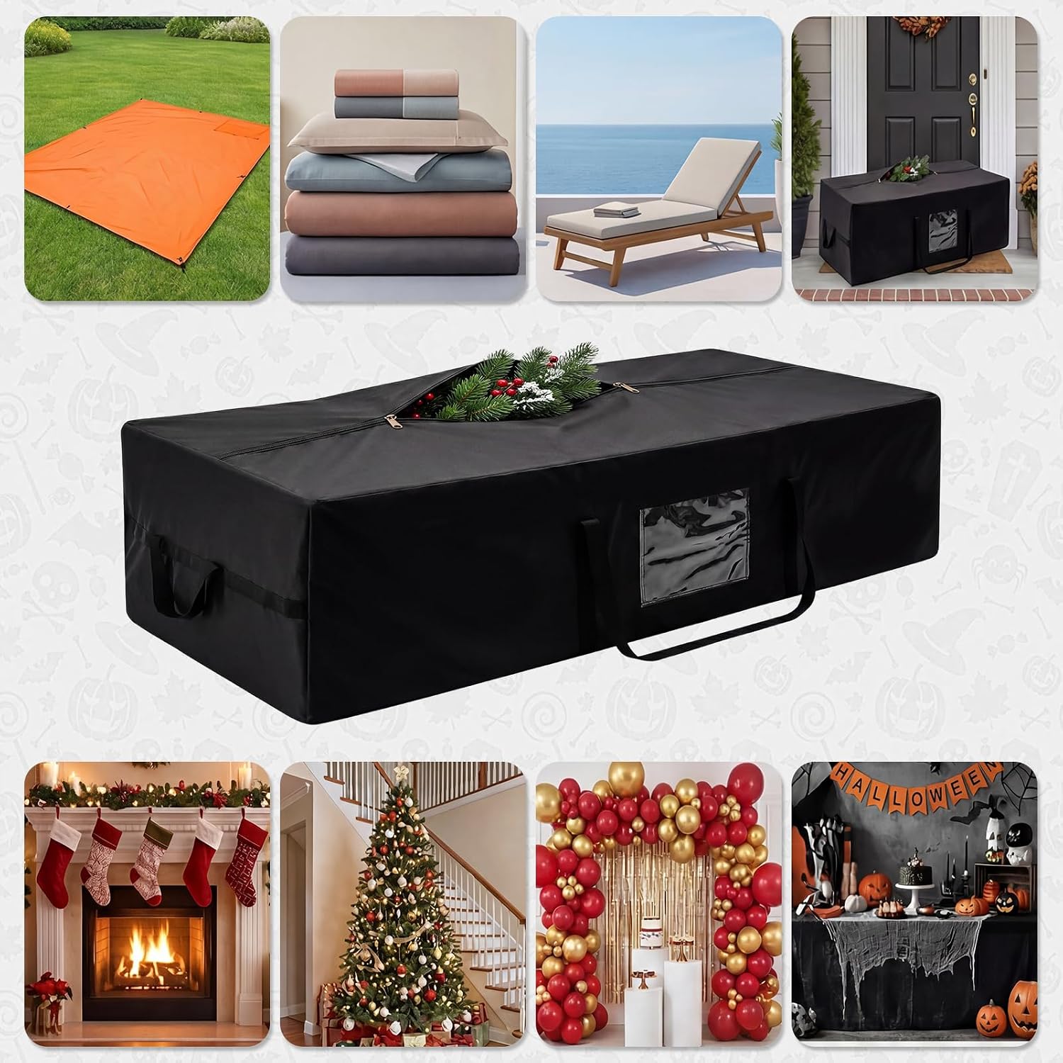 Large Halloween Storage Bag, Fits Up 12Ft Skeleton Christmas Tree, Black